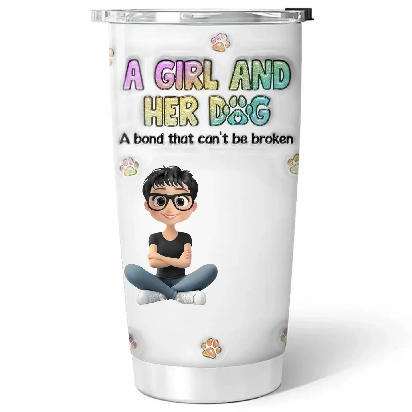 A Girl and Her Dog – Personalized 3D Inflated Effect Tumbler, Custom Gift for Dog Lovers Ezcustomize