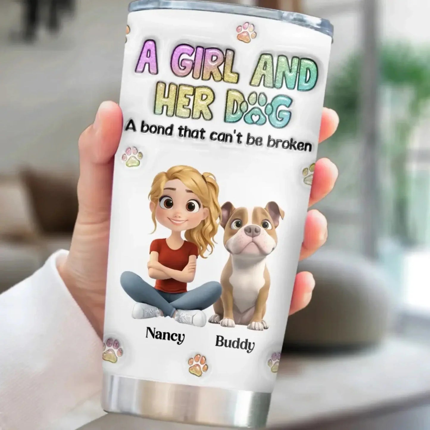 A Girl and Her Dog – Personalized 3D Inflated Effect Tumbler, Custom Gift for Dog Lovers Ezcustomize