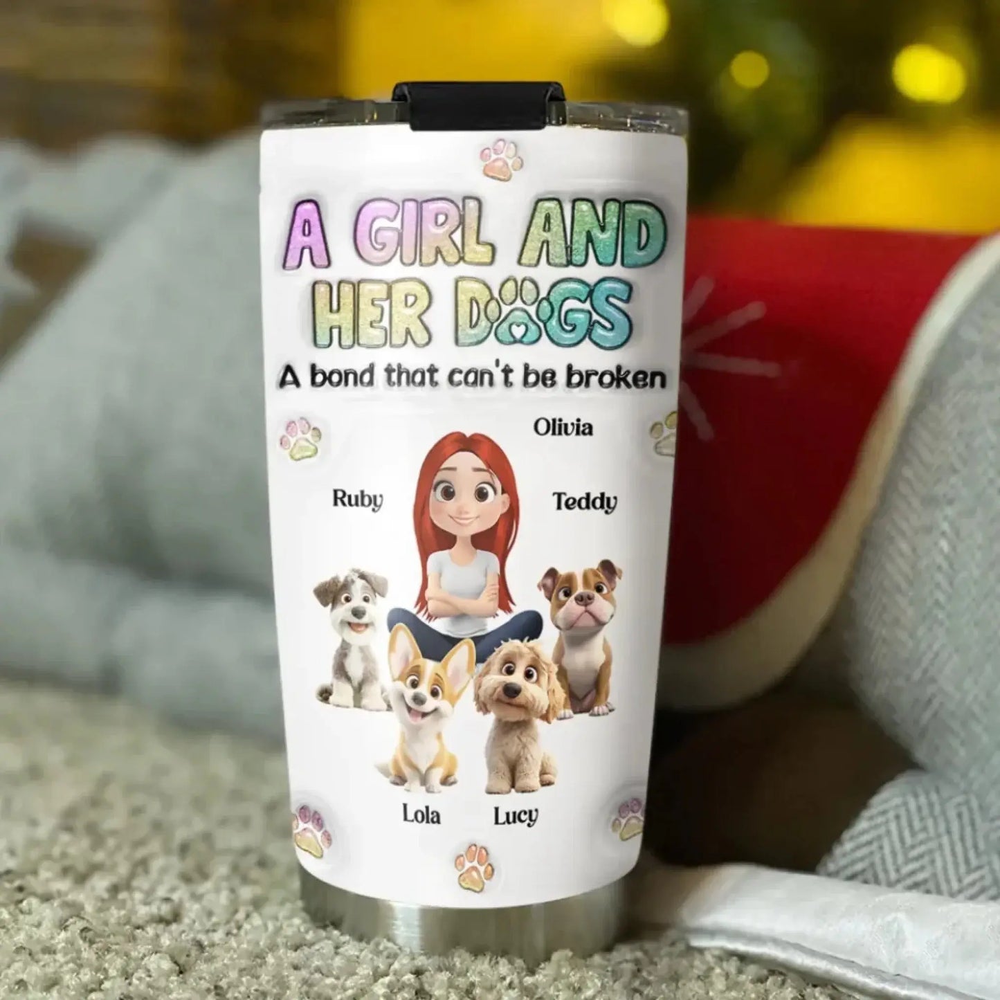 A Girl and Her Dog – Personalized 3D Inflated Effect Tumbler, Custom Gift for Dog Lovers Ezcustomize