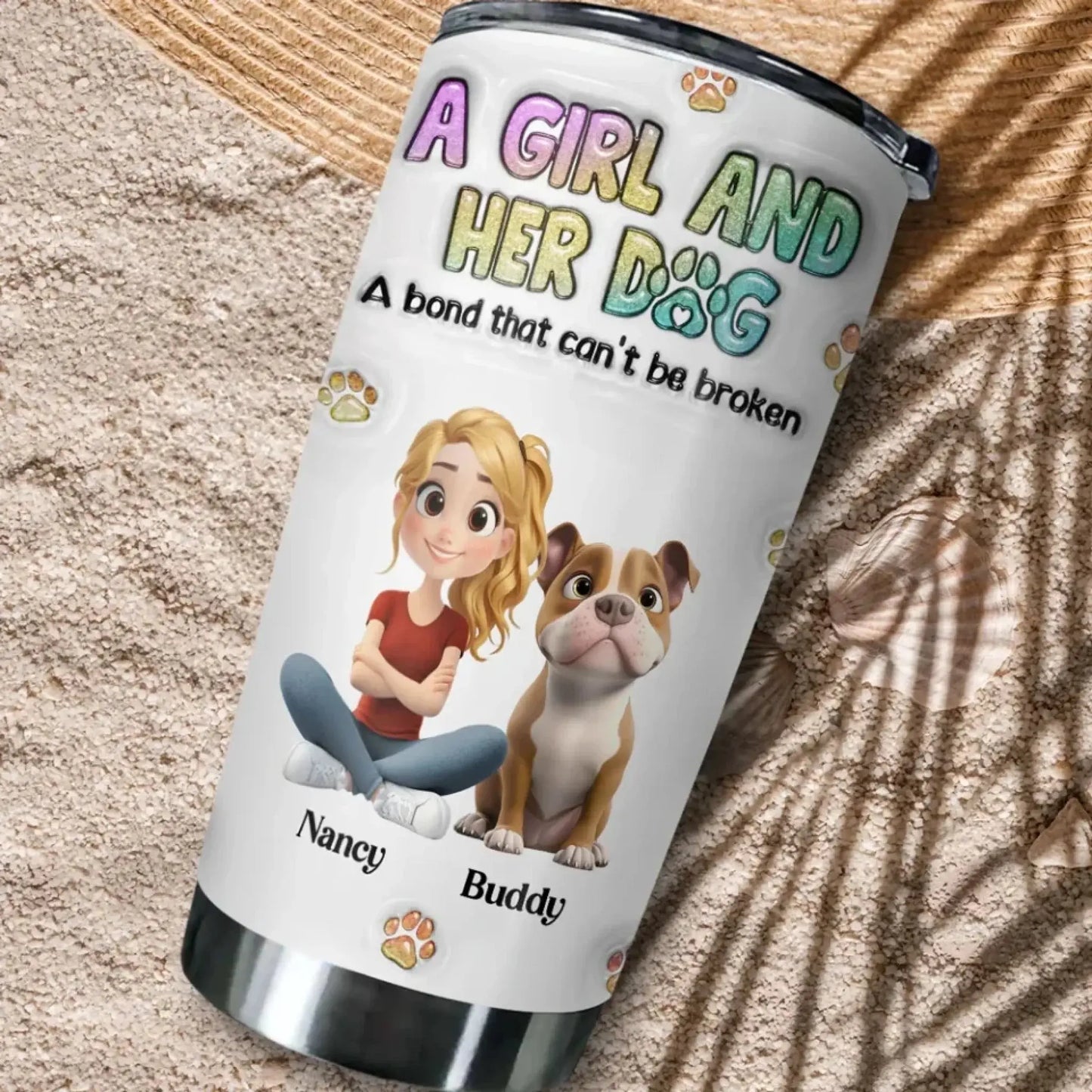 A Girl and Her Dog – Personalized 3D Inflated Effect Tumbler, Custom Gift for Dog Lovers Ezcustomize