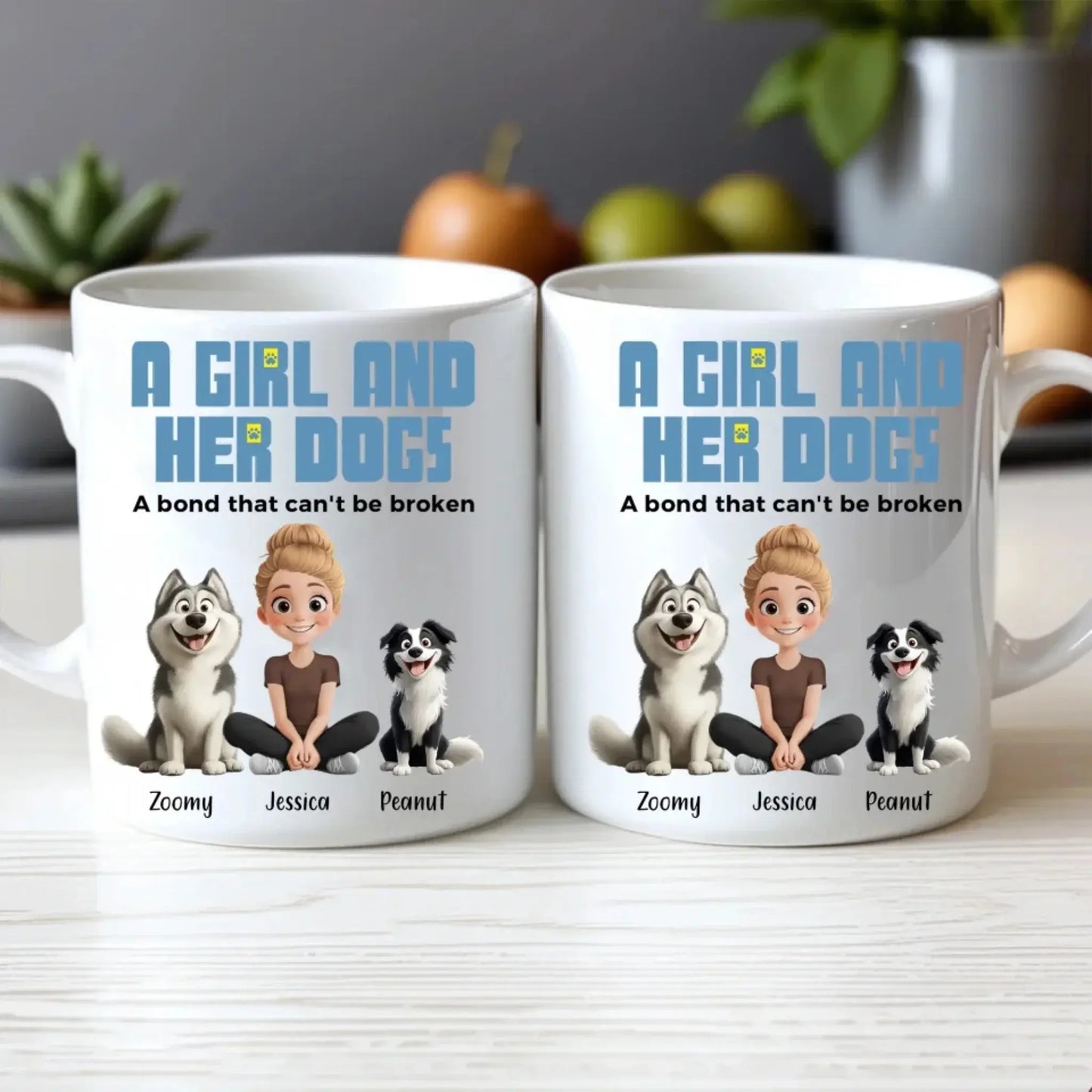 A Girl and Her Dogs Mug – Personalized Coffee Cup with Custom Girl & Dog Characters, Unique Gift for Dog Lovers Ezcustomize