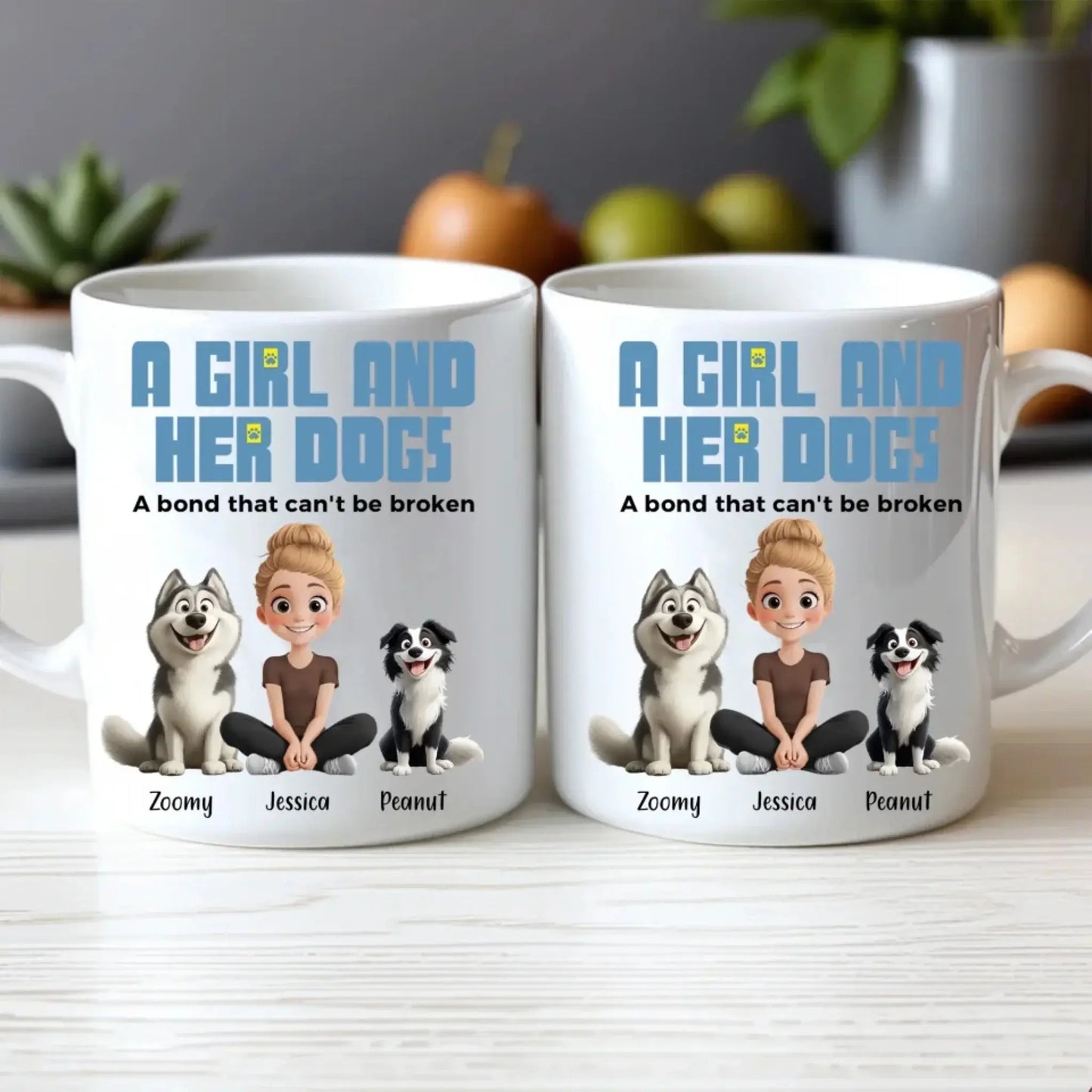 A Girl and Her Dogs Mug – Personalized Coffee Cup with Custom Girl & Dog Characters, Unique Gift for Dog Lovers Ezcustomize