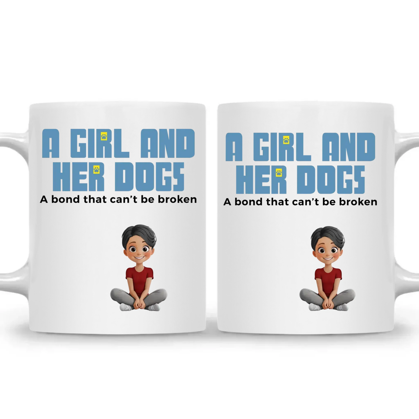 A Girl and Her Dogs Mug – Personalized Coffee Cup with Custom Girl & Dog Characters, Unique Gift for Dog Lovers Ezcustomize