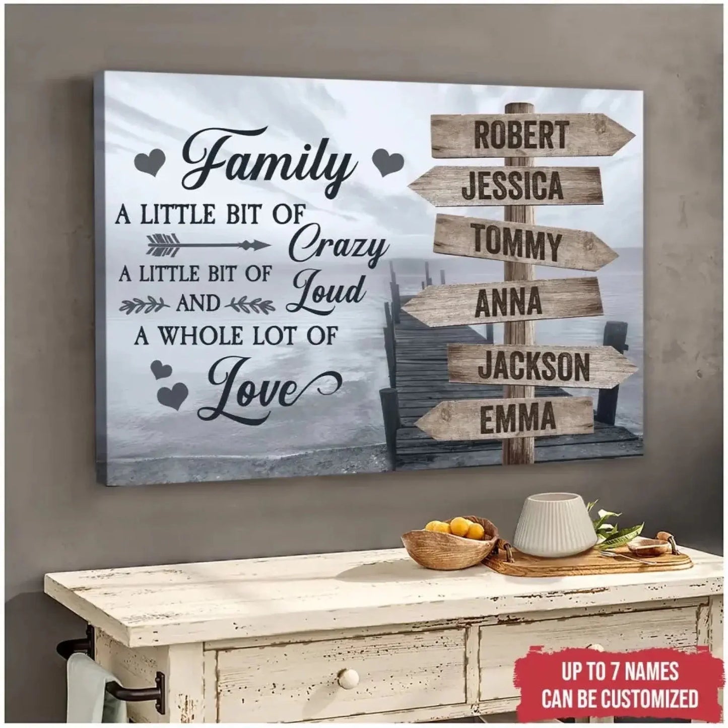A Little Bit of Crazy, Loud & Love – Personalized Family Canvas – Custom Wall Art Gift for Home & Loved Ones Ezcustomize