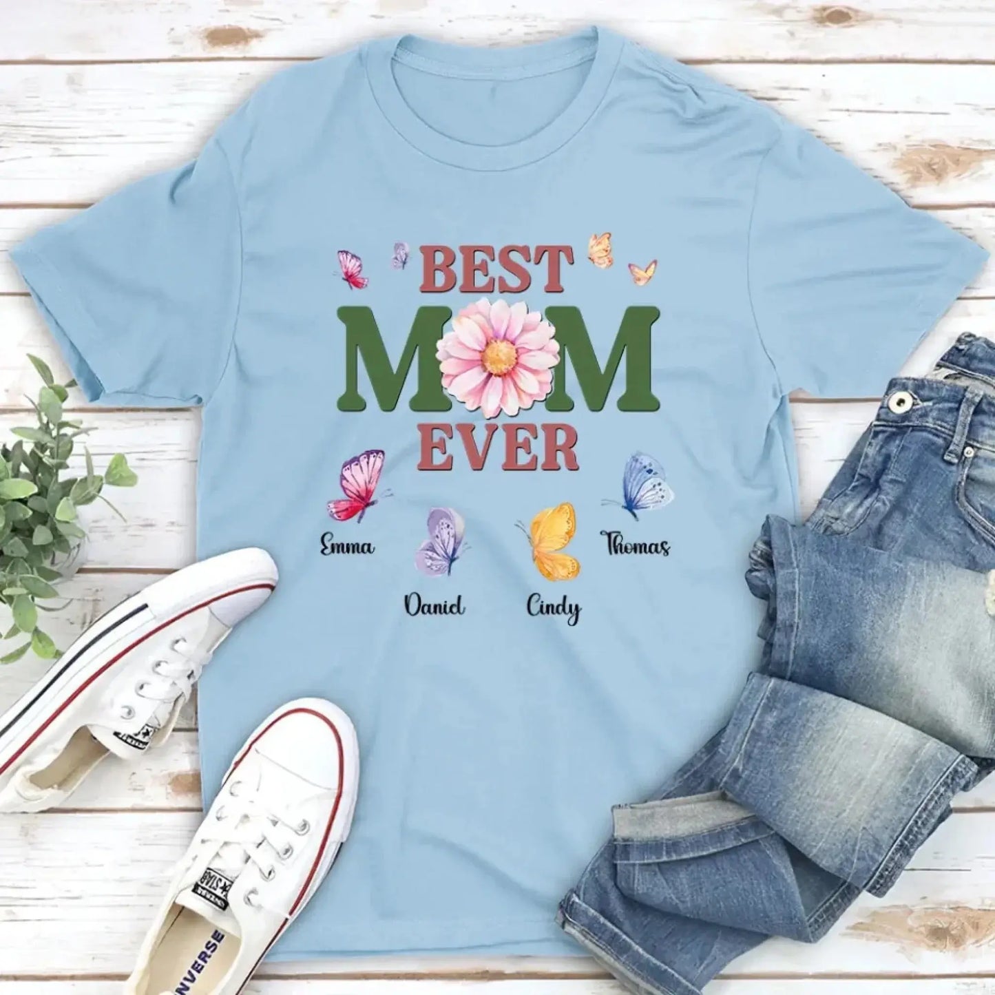 A Mom Blooms Like a Butterfly – Personalized Custom Shirt, Beautiful Gift for Mom on Mother’s Day or Birthday Ezcustomize