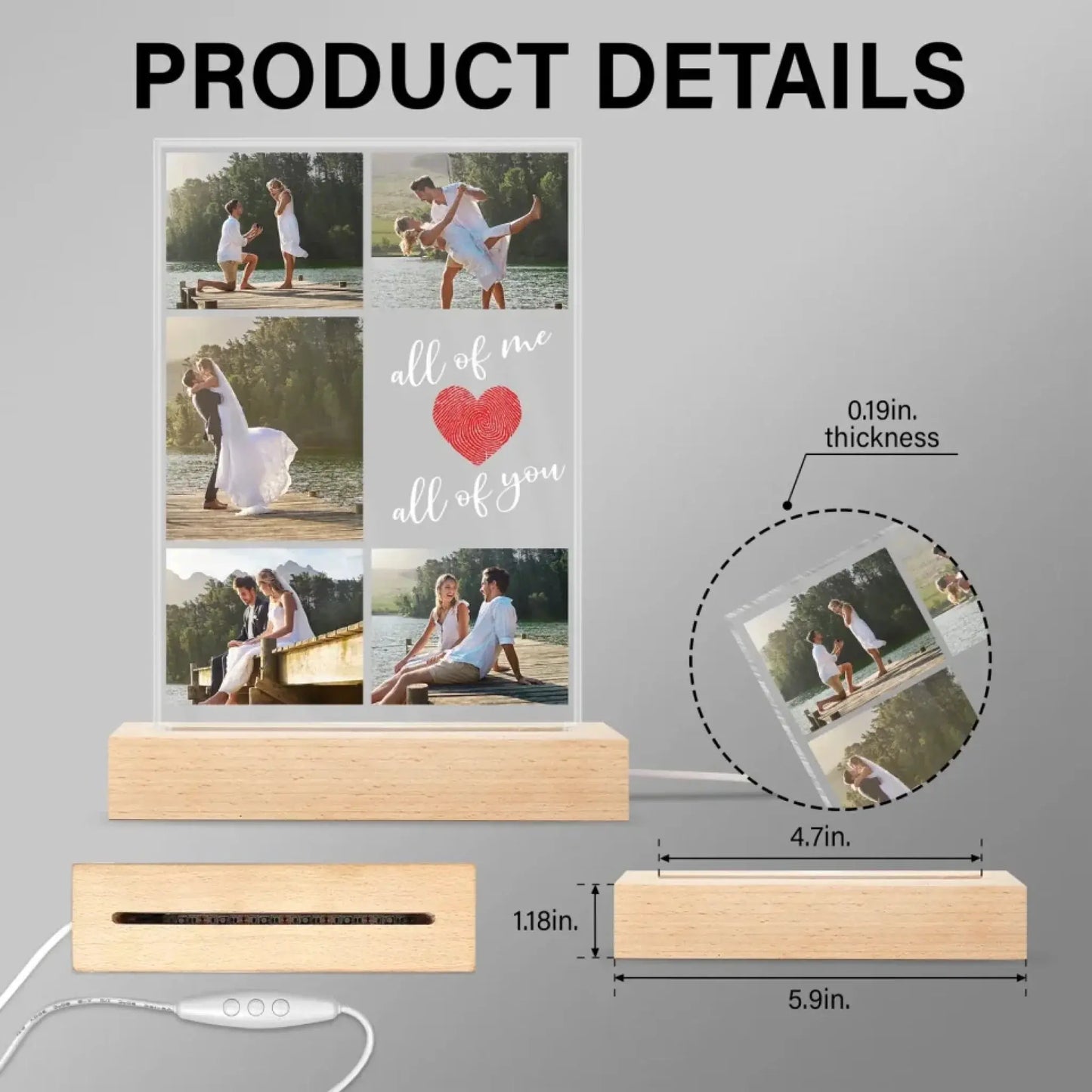 All of Me Loves All of You Custom LED Light – Personalized Acrylic Photo Lamp for Couples, Wedding or Anniversary Gift for Husband or Wife Ezcustomize