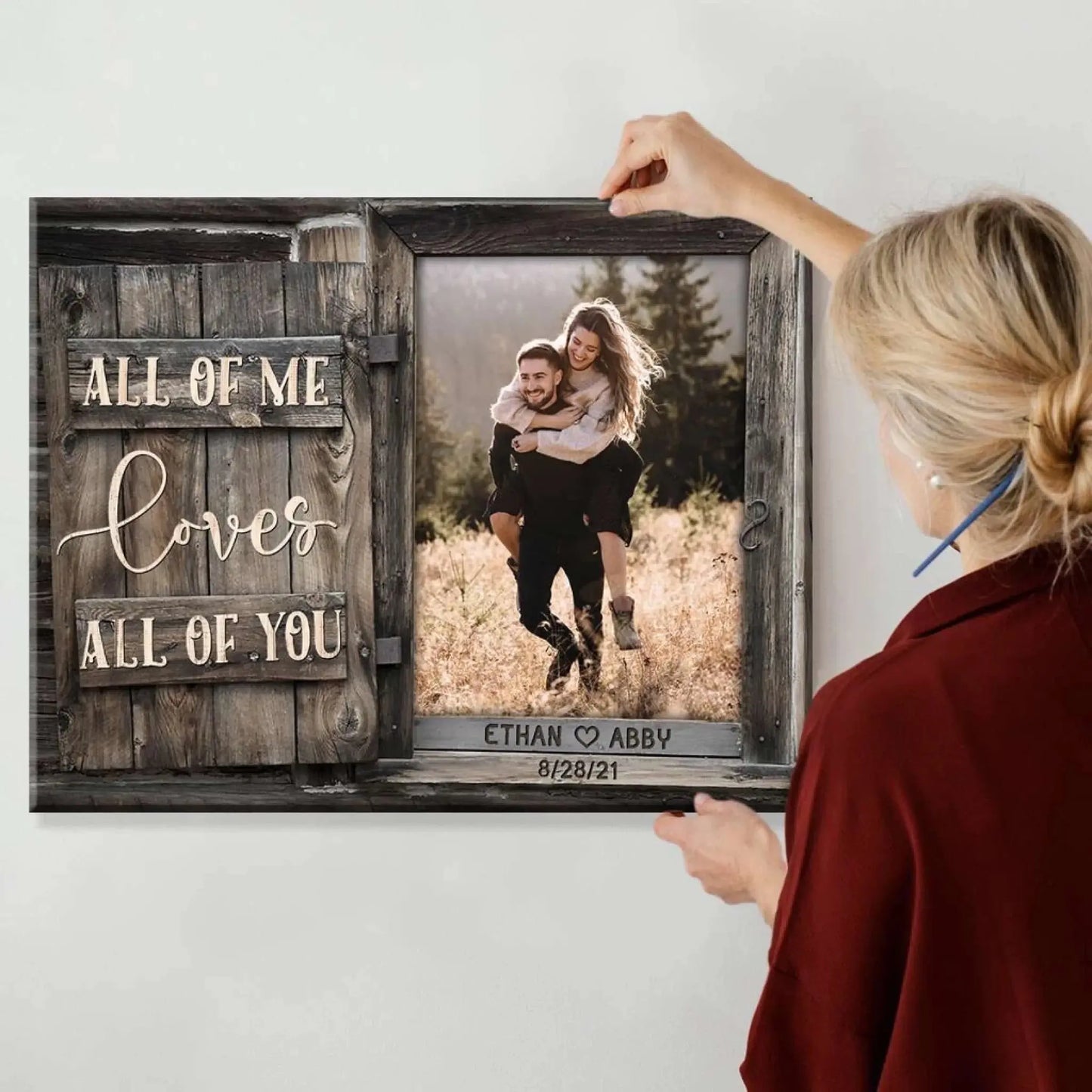 All of Me Loves All of You – Personalized Photo Poster/Canvas with Names and Date – Romantic Wedding or Anniversary Gift for Couples Ezcustomize