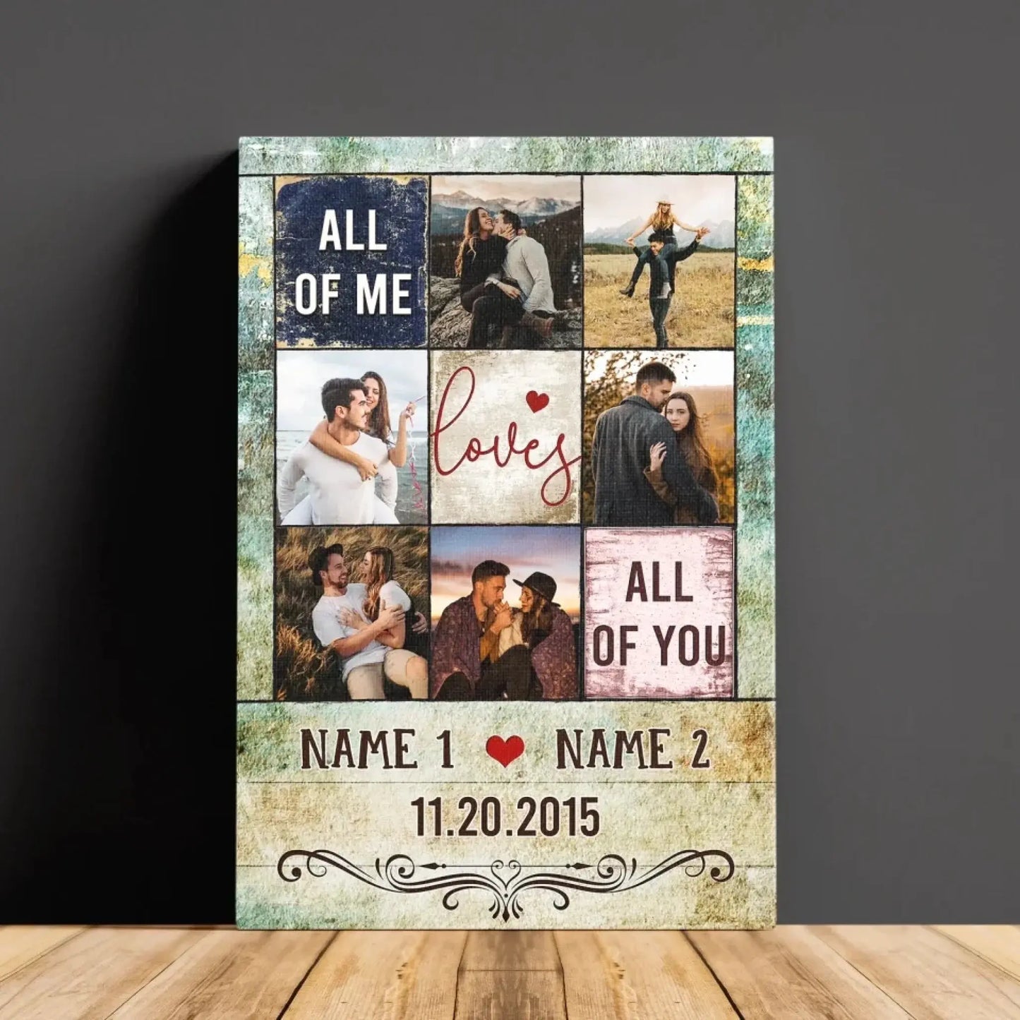"All of Me Loves All of You" Anniversary Collage – Personalized Poster/Canvas – Customized Couple Gift for Weddings & Special Moments Ezcustomize