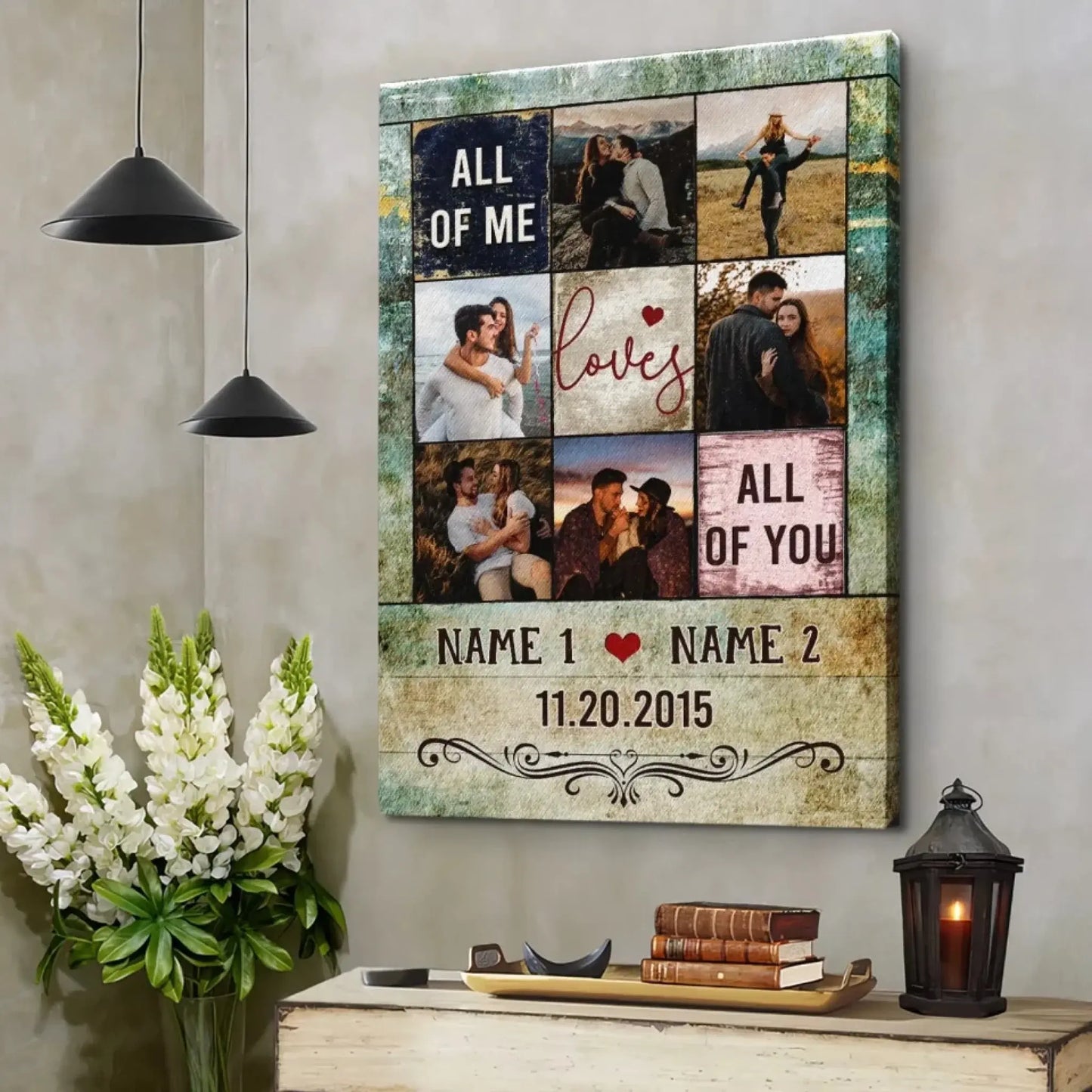 "All of Me Loves All of You" Anniversary Collage – Personalized Poster/Canvas – Customized Couple Gift for Weddings & Special Moments Ezcustomize