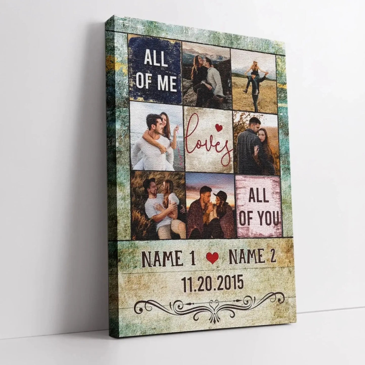 "All of Me Loves All of You" Anniversary Collage – Personalized Poster/Canvas – Customized Couple Gift for Weddings & Special Moments Ezcustomize