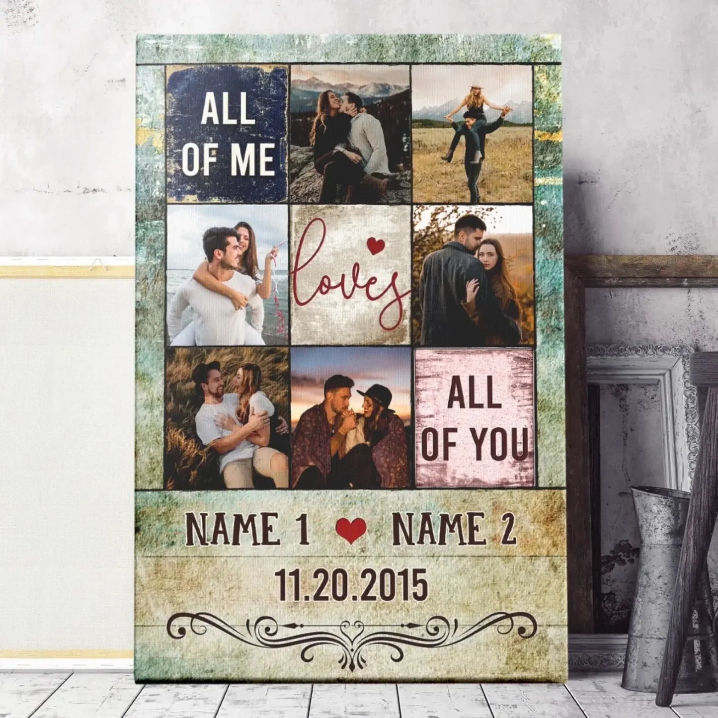 "All of Me Loves All of You" Anniversary Collage – Personalized Poster/Canvas – Customized Couple Gift for Weddings & Special Moments Ezcustomize