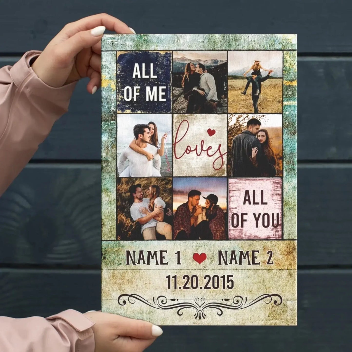 "All of Me Loves All of You" Anniversary Collage – Personalized Poster/Canvas – Customized Couple Gift for Weddings & Special Moments Ezcustomize