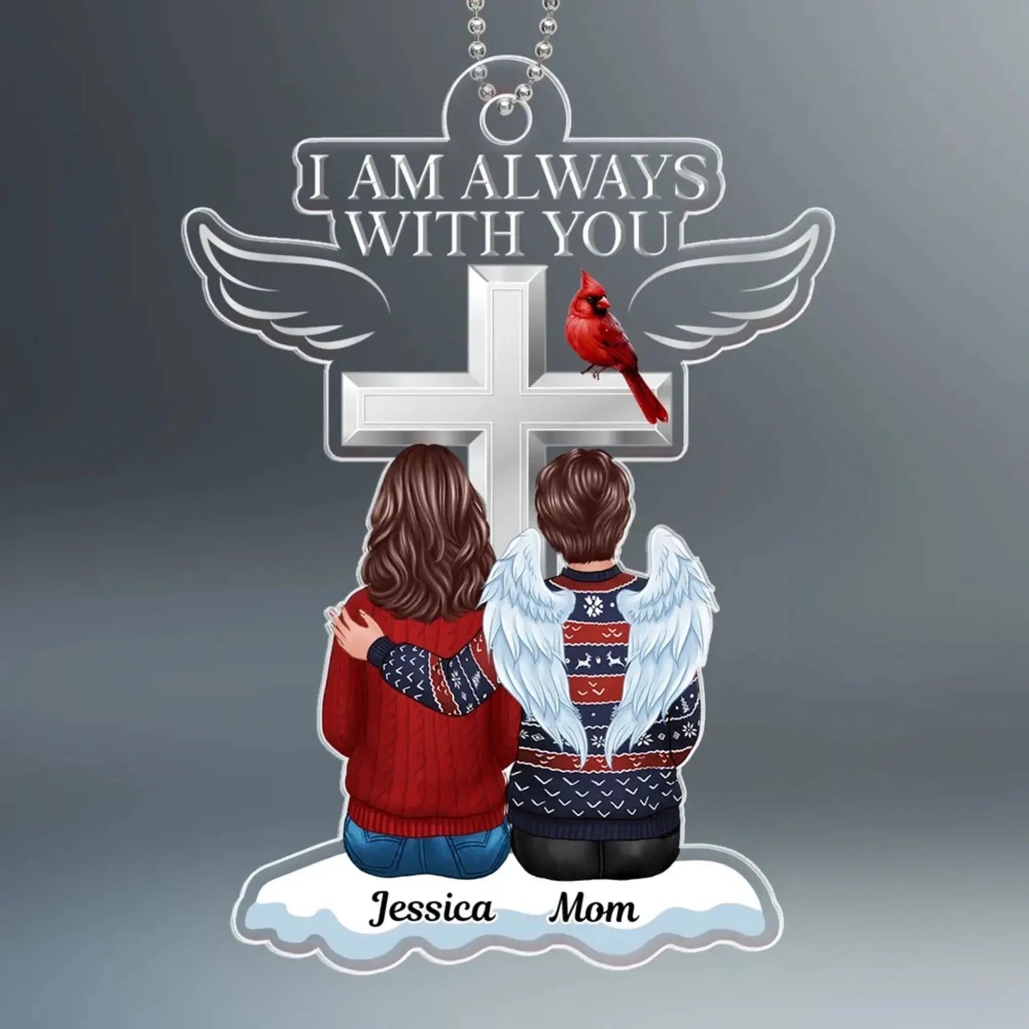 Always With You Personalized Memorial Acrylic Ornament – Custom Angel Wings Family Keepsake for Loss of Loved One Ezcustomize