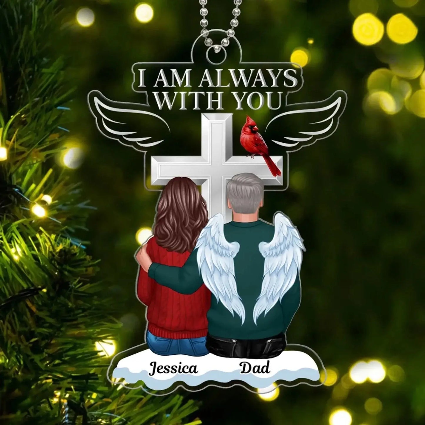 Always With You Personalized Memorial Acrylic Ornament – Custom Angel Wings Family Keepsake for Loss of Loved One Ezcustomize