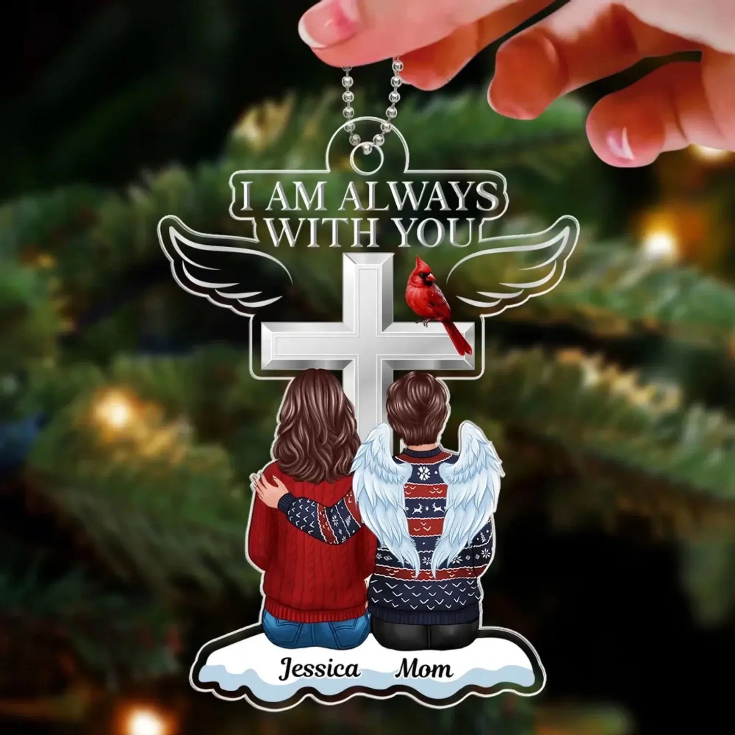Always With You Personalized Memorial Acrylic Ornament – Custom Angel Wings Family Keepsake for Loss of Loved One Ezcustomize
