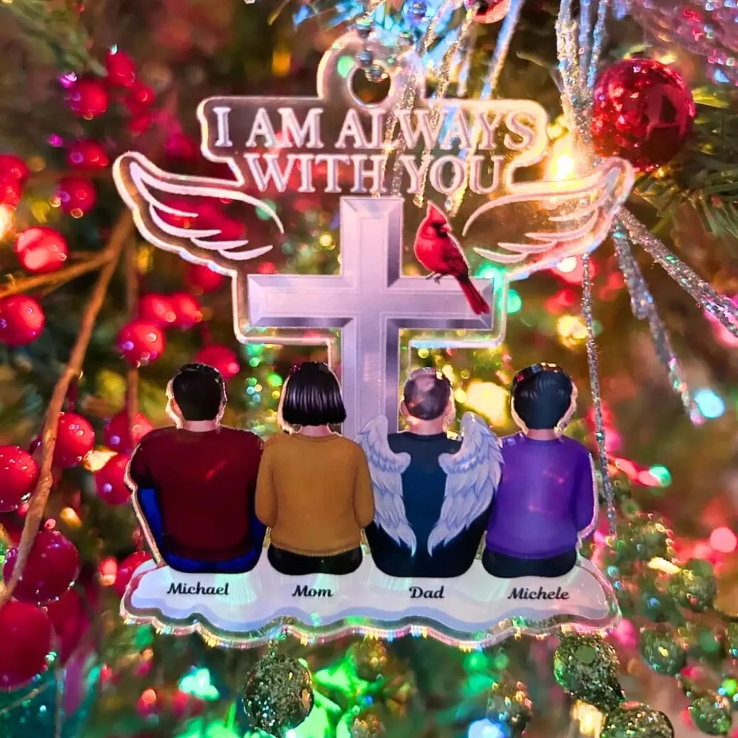 Always With You Personalized Memorial Acrylic Ornament – Custom Angel Wings Family Keepsake for Loss of Loved One Ezcustomize
