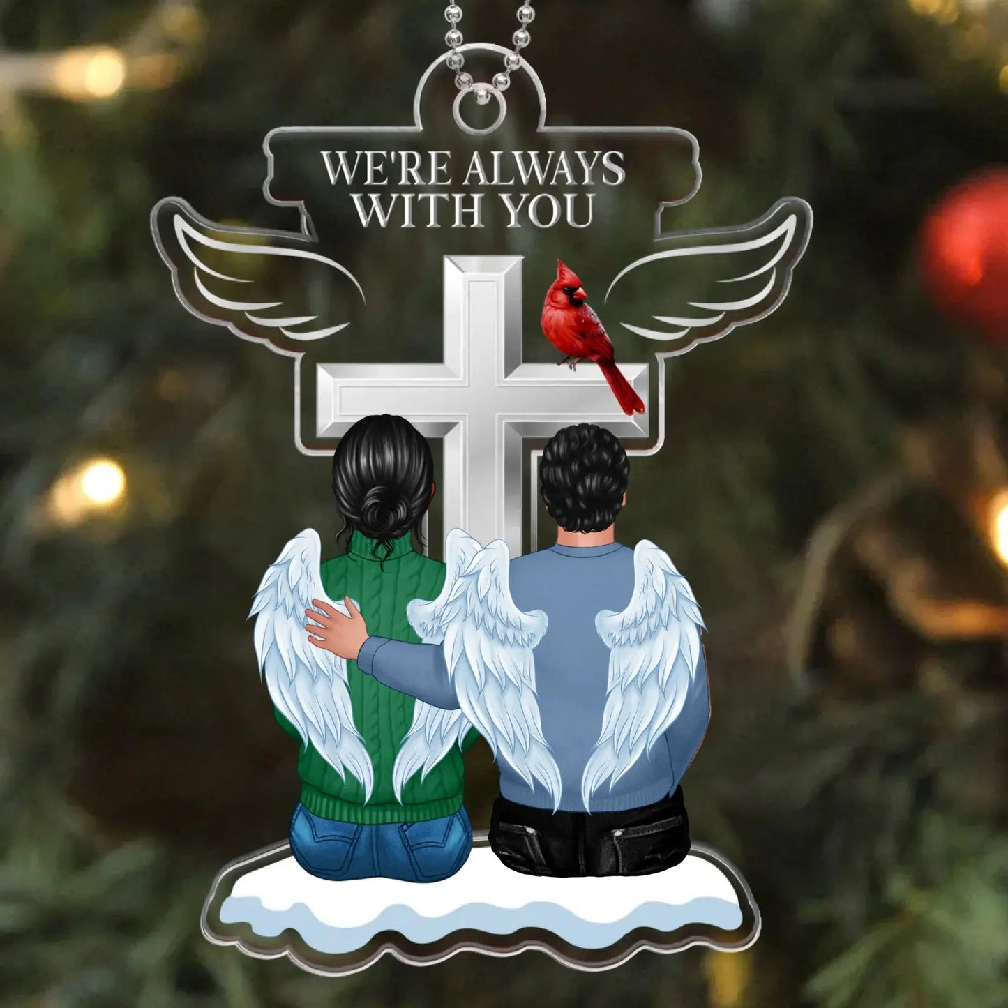 Always With You Personalized Memorial Acrylic Ornament – Custom Angel Wings Family Keepsake for Loss of Loved One Ezcustomize