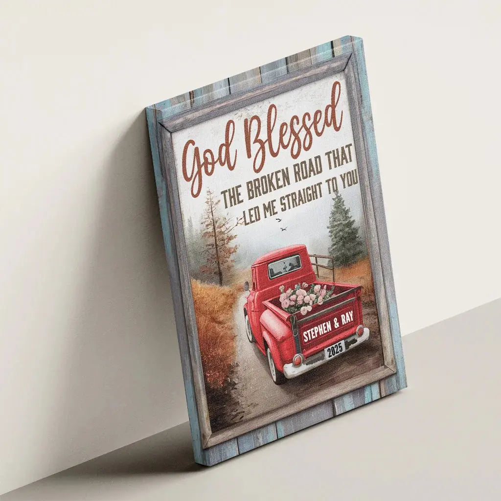 And We Lived Happily Ever After – Personalized Truck Couple Canvas – Custom Name & Year Gift for Wedding, Anniversary, or Valentine’s Day Ezcustomize