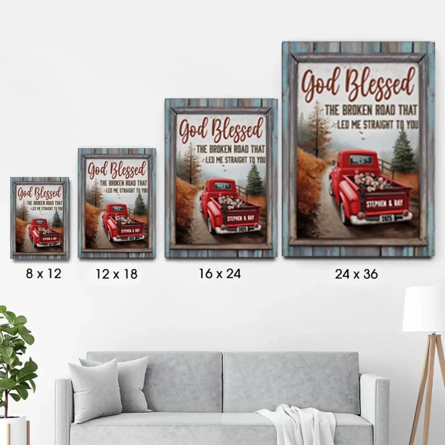 And We Lived Happily Ever After – Personalized Truck Couple Canvas – Custom Name & Year Gift for Wedding, Anniversary, or Valentine’s Day Ezcustomize