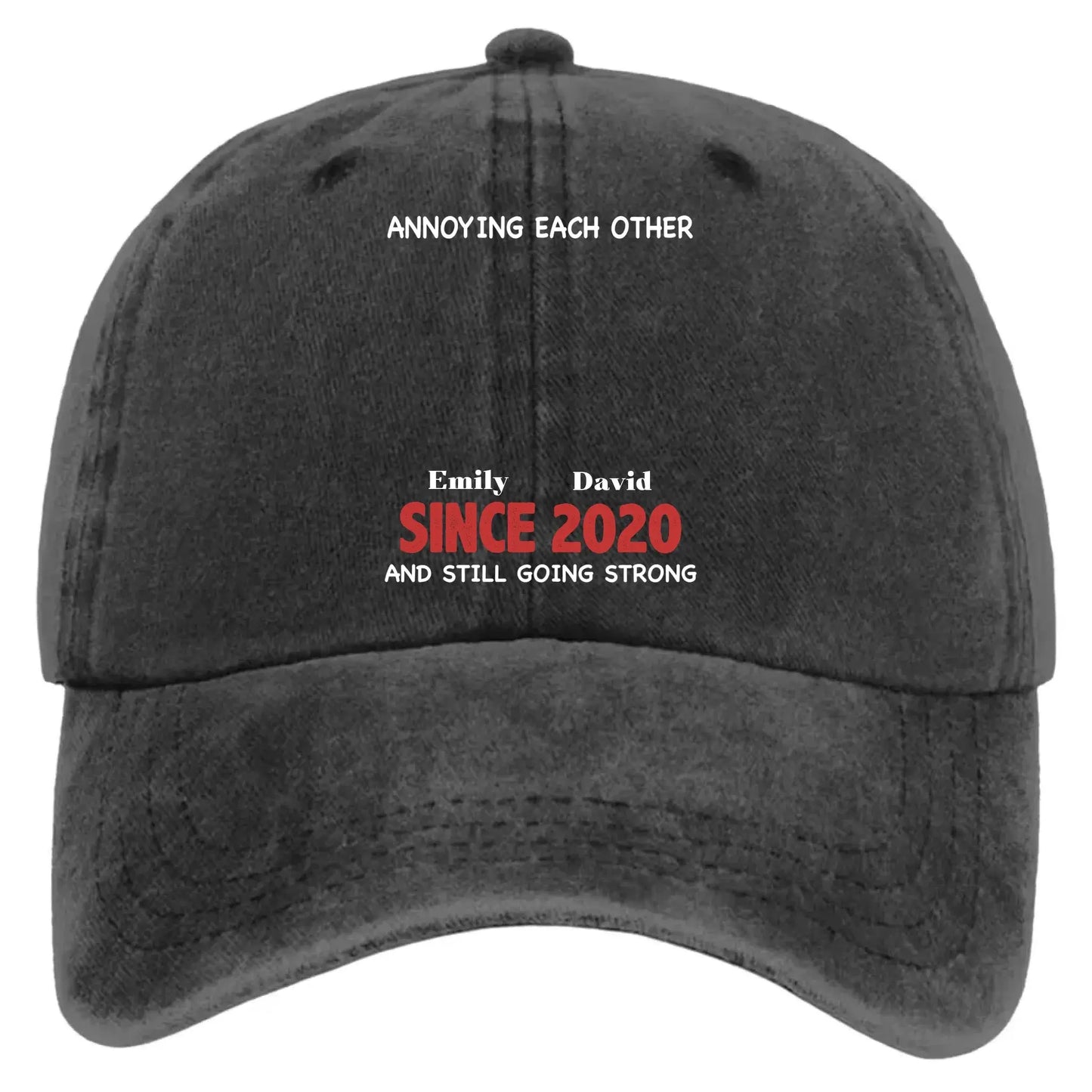 Annoying Each Other & Still Going Strong – Personalized Vintage Washed Denim Cap – Funny Custom Gift for Couples or Spouses Ezcustomize