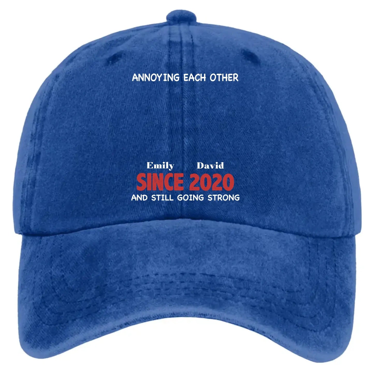 Annoying Each Other & Still Going Strong – Personalized Vintage Washed Denim Cap – Funny Custom Gift for Couples or Spouses Ezcustomize
