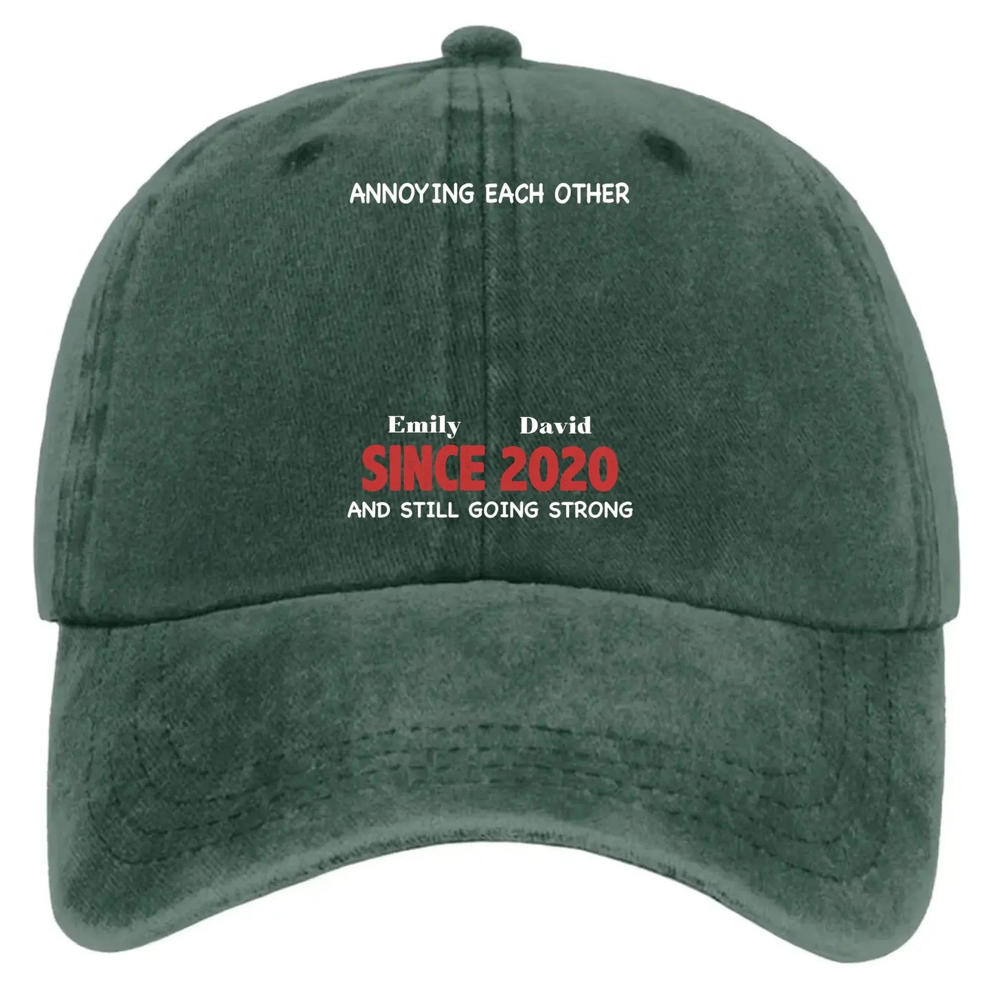 Annoying Each Other & Still Going Strong – Personalized Vintage Washed Denim Cap – Funny Custom Gift for Couples or Spouses Ezcustomize