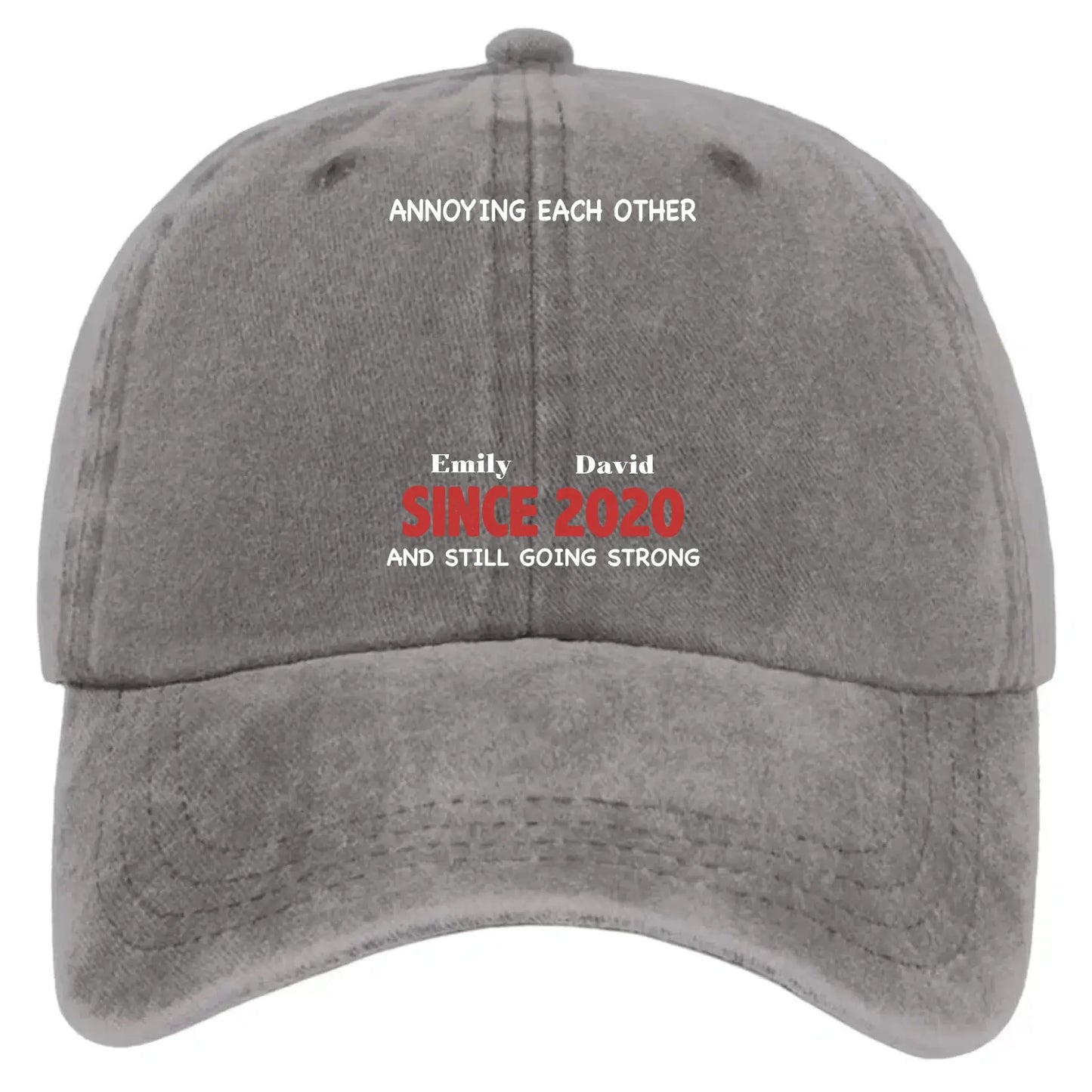 Annoying Each Other & Still Going Strong – Personalized Vintage Washed Denim Cap – Funny Custom Gift for Couples or Spouses Ezcustomize