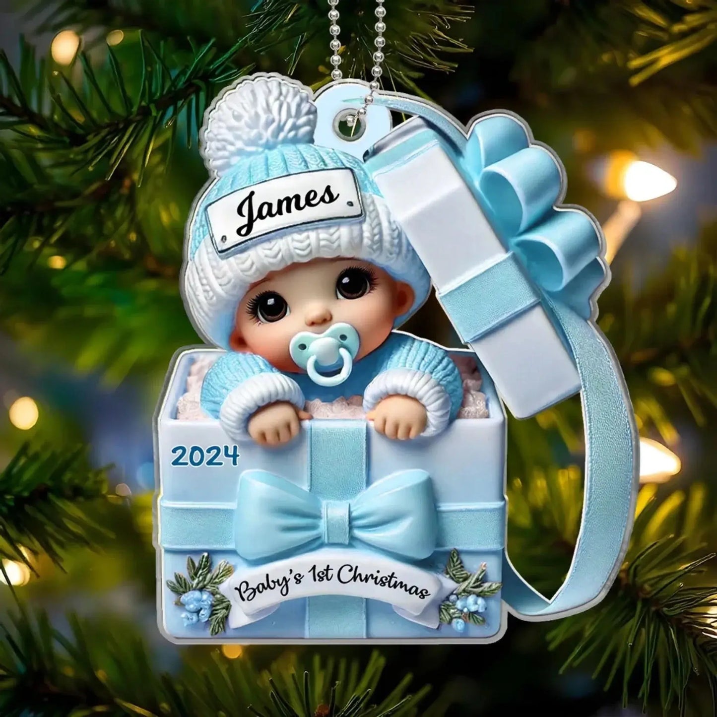 Baby Inside Gift Box 3D Effect Personalized Acrylic Ornament, Lovely Keepsake to Celebrate Little Miracle Ezcustomize