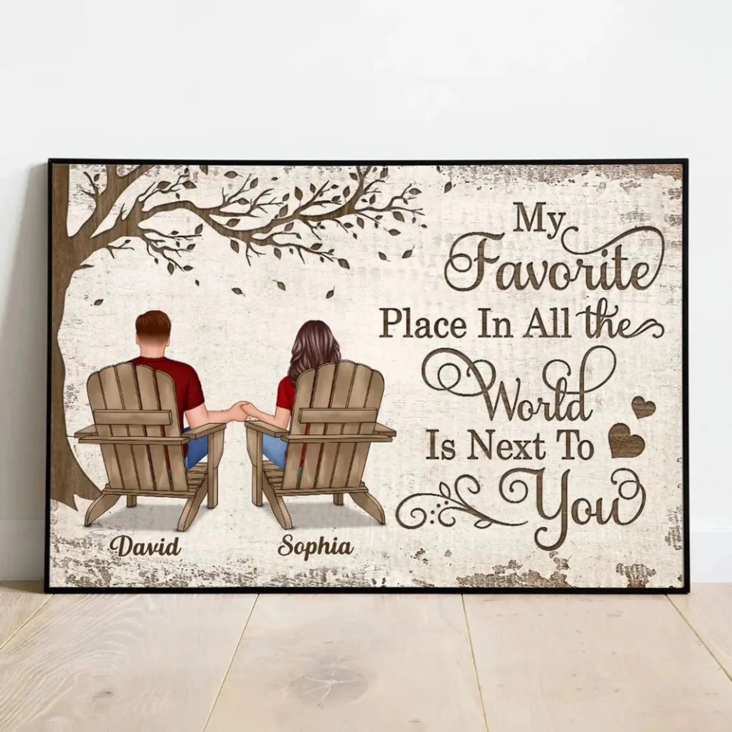 Back View Couple Sitting Under Tree – Personalized Poster/Canvas – Custom Anniversary Gift for Him or Her Ezcustomize