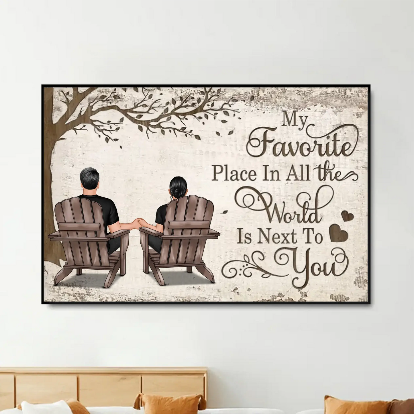Back View Couple Sitting Under Tree – Personalized Poster/Canvas – Custom Anniversary Gift for Him or Her Ezcustomize