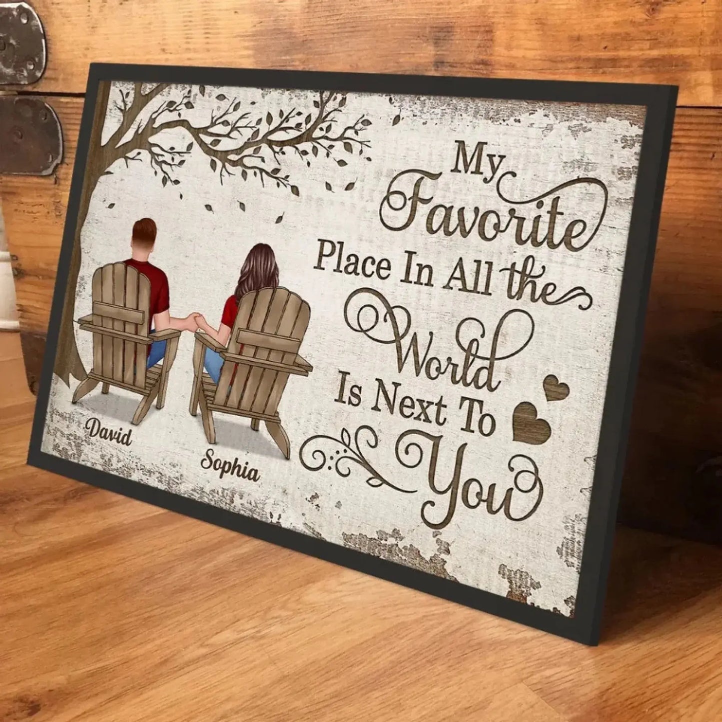 Back View Couple Sitting Under Tree – Personalized Poster/Canvas – Custom Anniversary Gift for Him or Her Ezcustomize