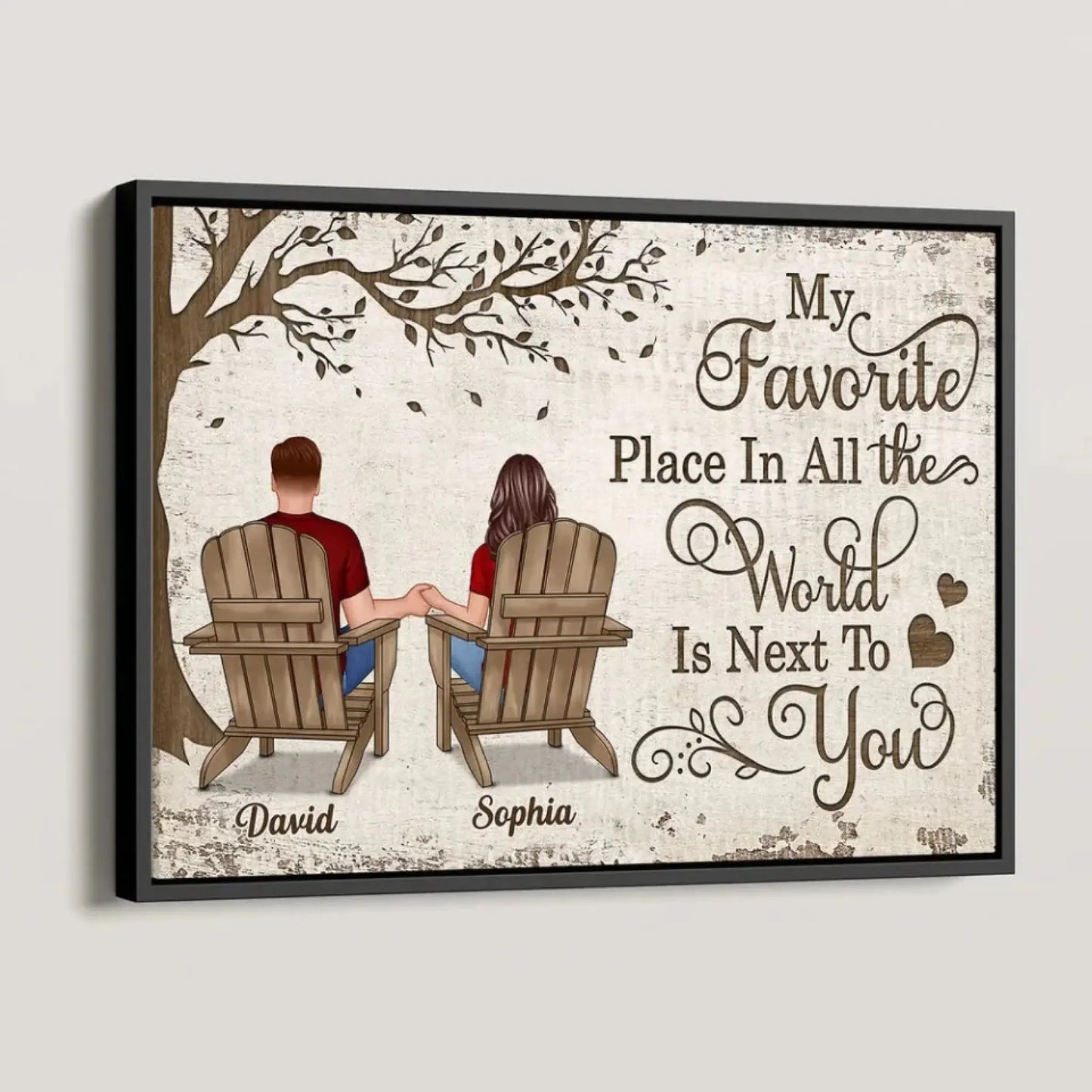 Back View Couple Sitting Under Tree – Personalized Poster/Canvas – Custom Anniversary Gift for Him or Her Ezcustomize
