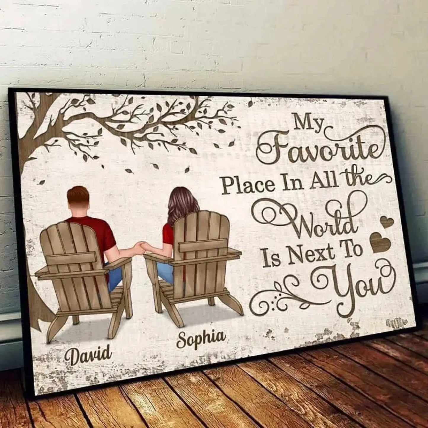 Back View Couple Sitting Under Tree – Personalized Poster/Canvas – Custom Anniversary Gift for Him or Her Ezcustomize
