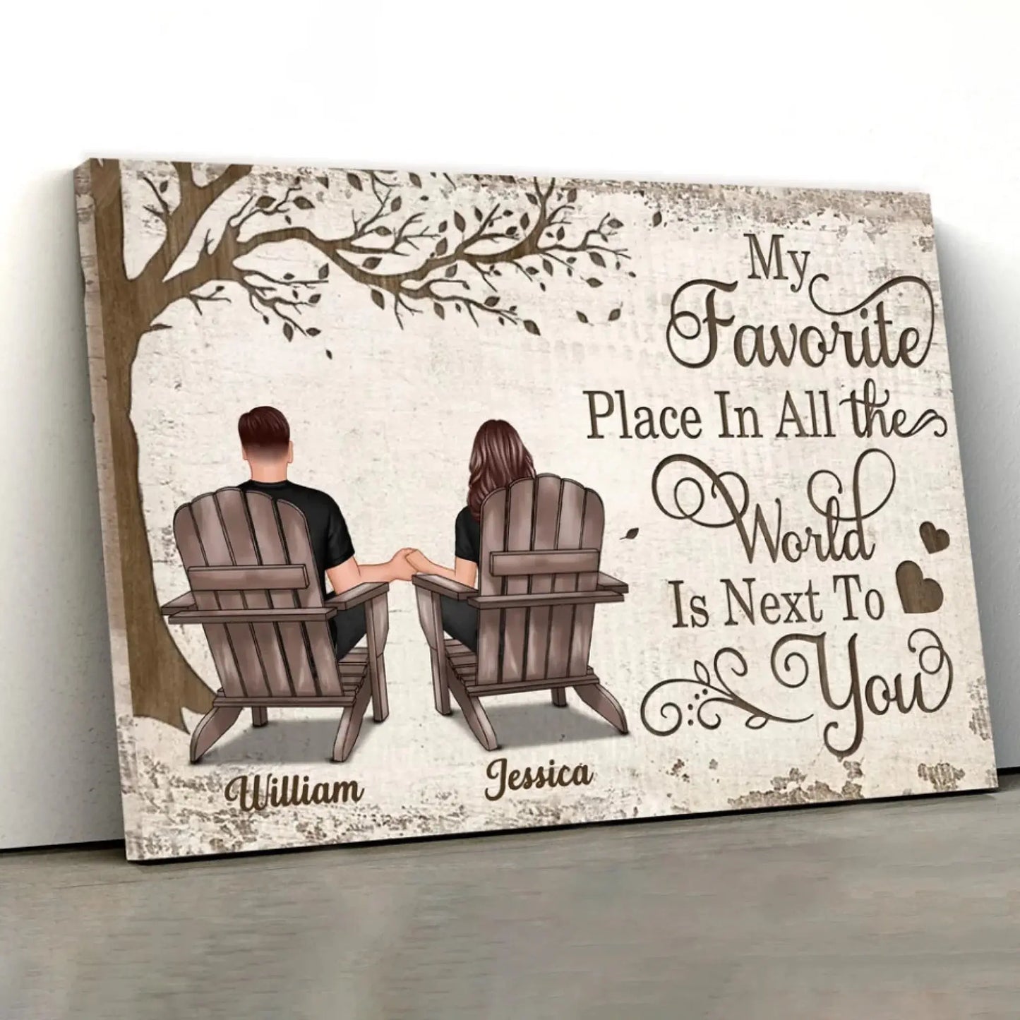 Back View Couple Sitting Under Tree – Personalized Poster/Canvas – Custom Anniversary Gift for Him or Her Ezcustomize