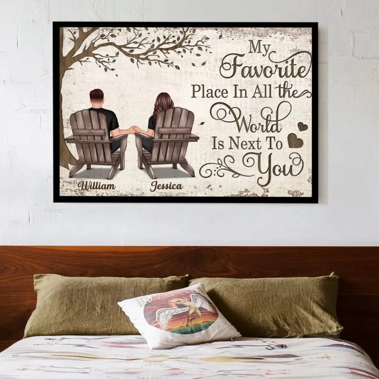 Back View Couple Sitting Under Tree – Personalized Poster/Canvas – Custom Anniversary Gift for Him or Her Ezcustomize