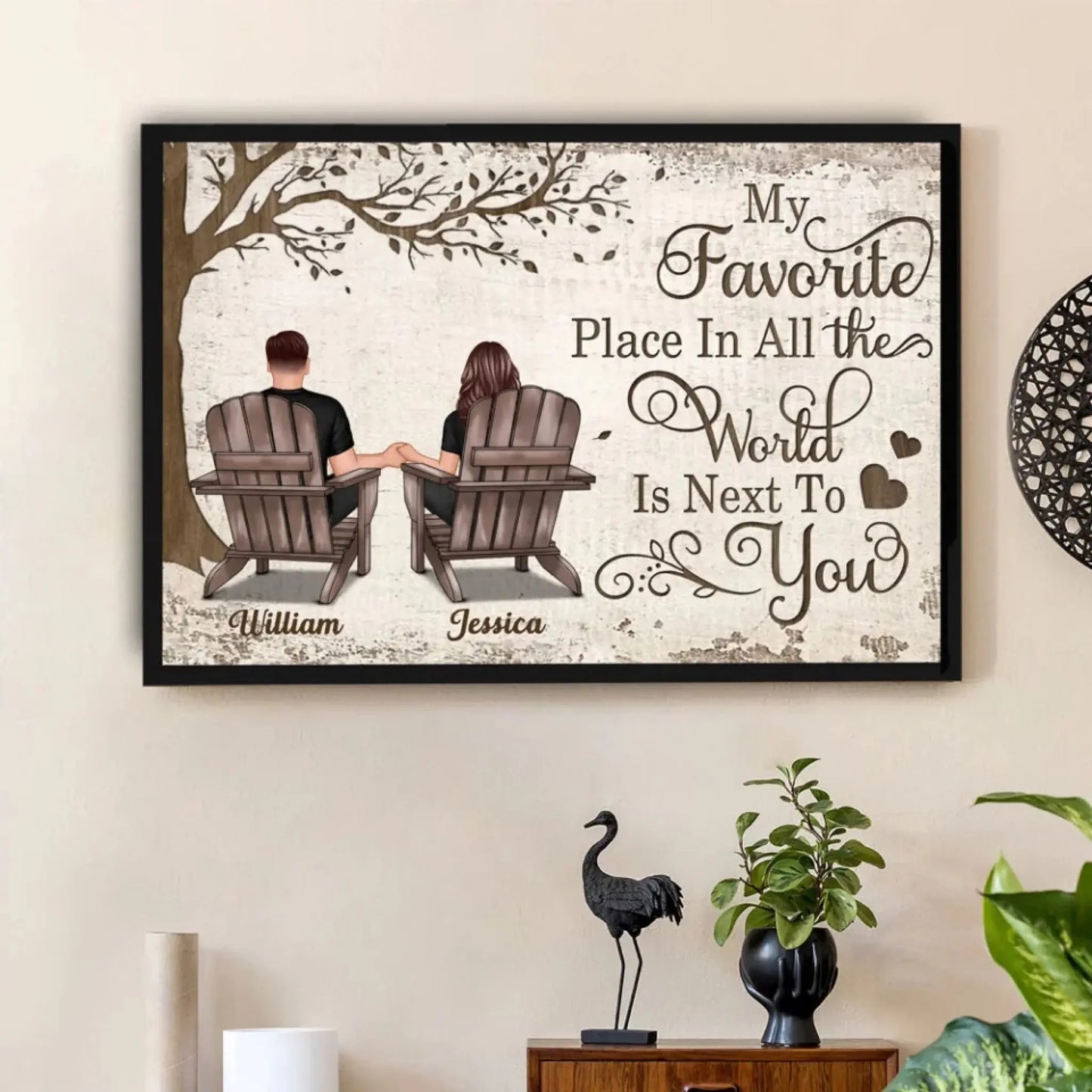 Back View Couple Sitting Under Tree – Personalized Poster/Canvas – Custom Anniversary Gift for Him or Her Ezcustomize