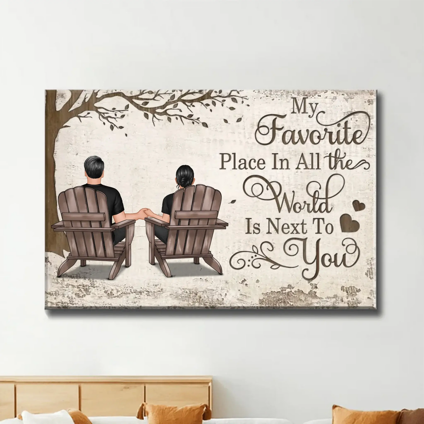 Back View Couple Sitting Under Tree – Personalized Poster/Canvas – Custom Anniversary Gift for Him or Her Ezcustomize