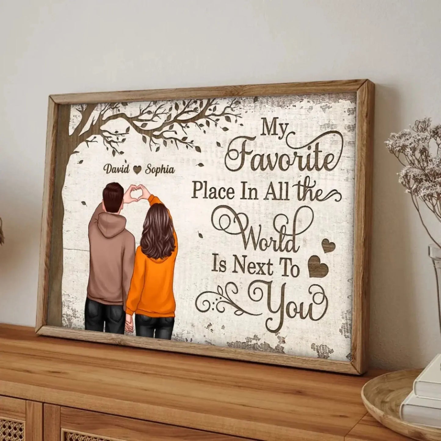 Back View Couple with Heart Hands & Favorite Place – Personalized Poster/Canvas – Custom Gift for Him & Her Ezcustomize