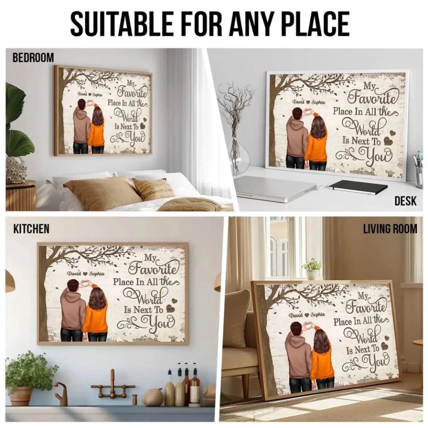 Back View Couple with Heart Hands & Favorite Place – Personalized Poster/Canvas – Custom Gift for Him & Her Ezcustomize