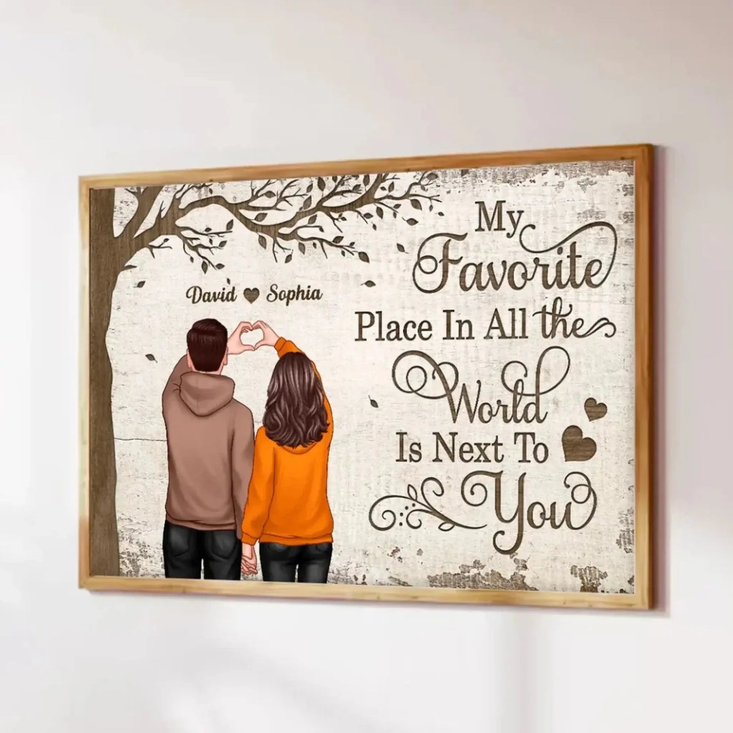 Back View Couple with Heart Hands & Favorite Place – Personalized Poster/Canvas – Custom Gift for Him & Her Ezcustomize