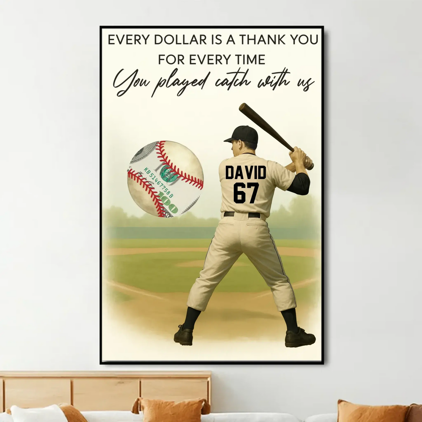 Baseball Dad Father’s Day Poster – Personalized Money Gift Print – Custom Gift for Dad or Husband Who Loves Baseball Ezcustomize