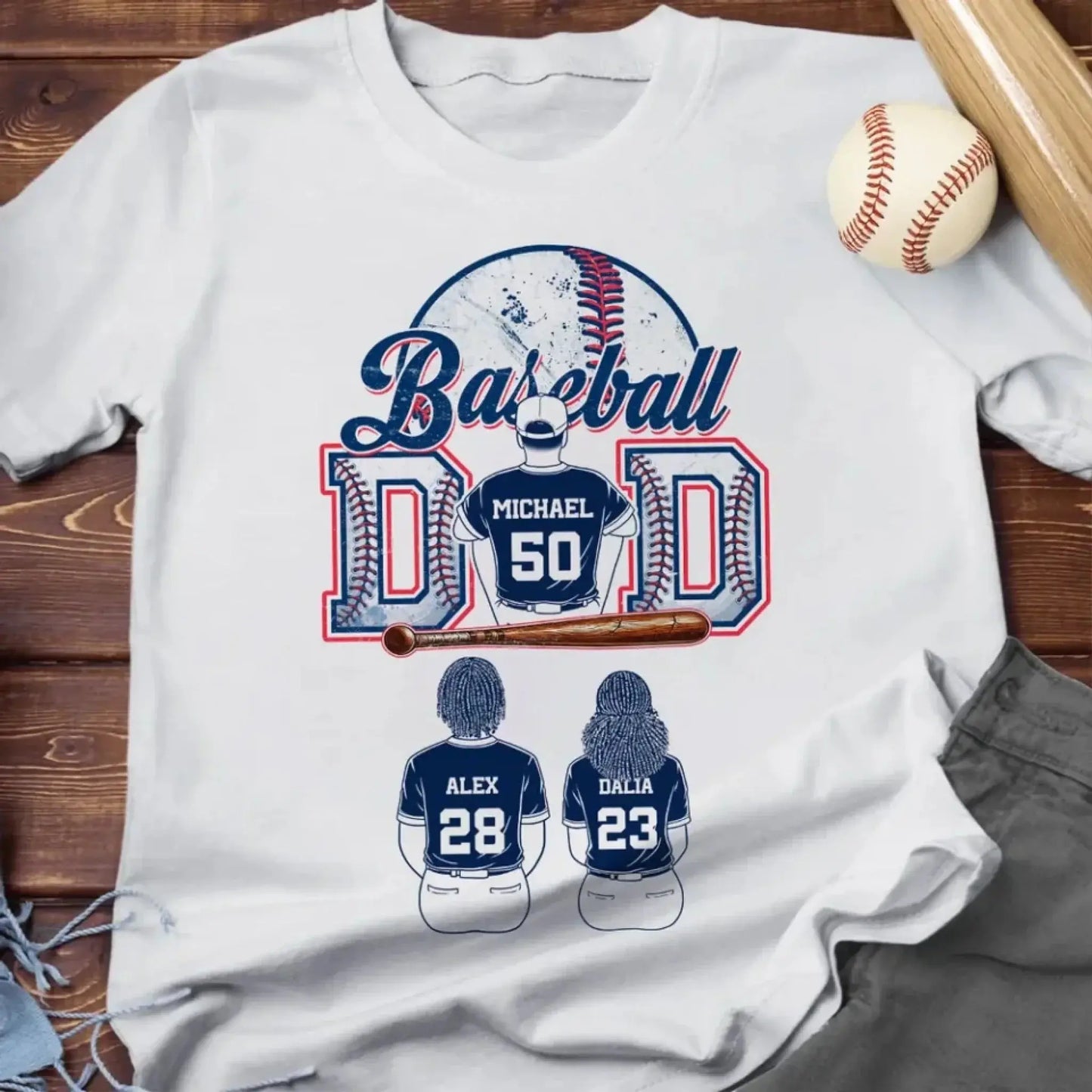 Baseball Dad & Kids Retro Shirt – Personalized T-Shirt – Custom Father’s Day Gift for Proud Baseball Dads Ezcustomize