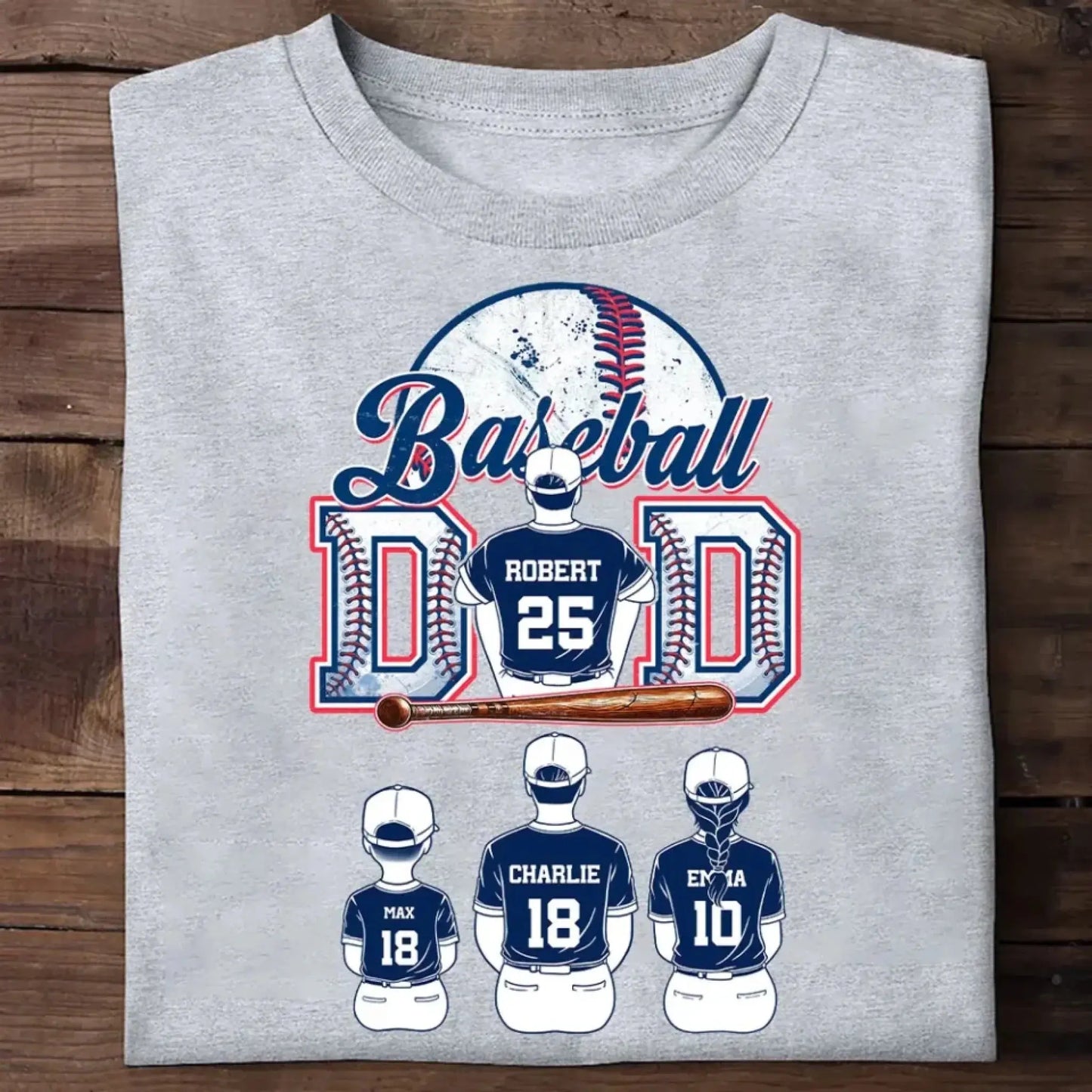Baseball Dad & Kids Retro Shirt – Personalized T-Shirt – Custom Father’s Day Gift for Proud Baseball Dads Ezcustomize