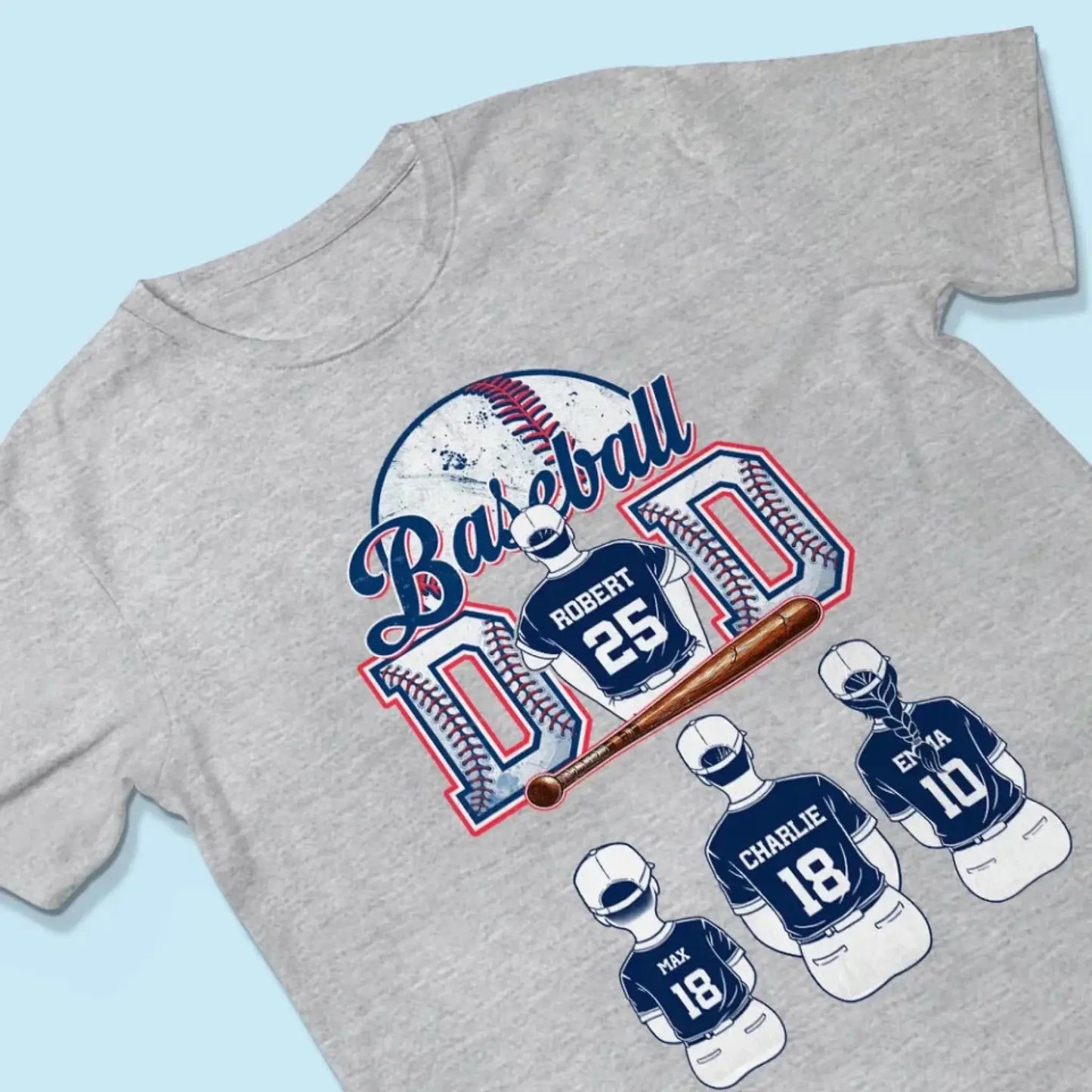 Baseball Dad & Kids Retro Shirt – Personalized T-Shirt – Custom Father’s Day Gift for Proud Baseball Dads Ezcustomize