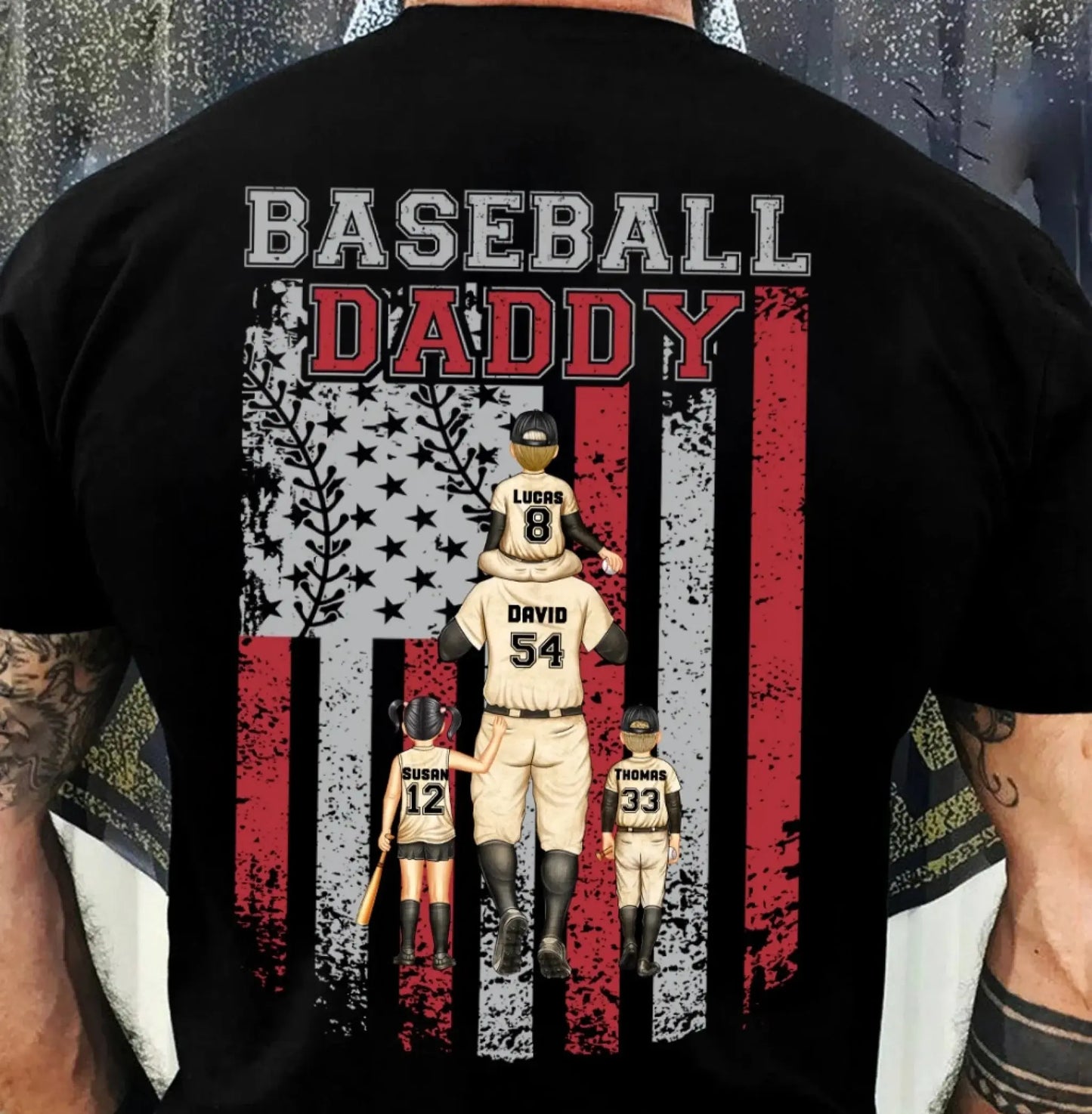 Baseball Dad, Brother, Grandpa with Patriotic Design – Personalized T-Shirt – Custom Gift for Sports-Loving Family Members Ezcustomize