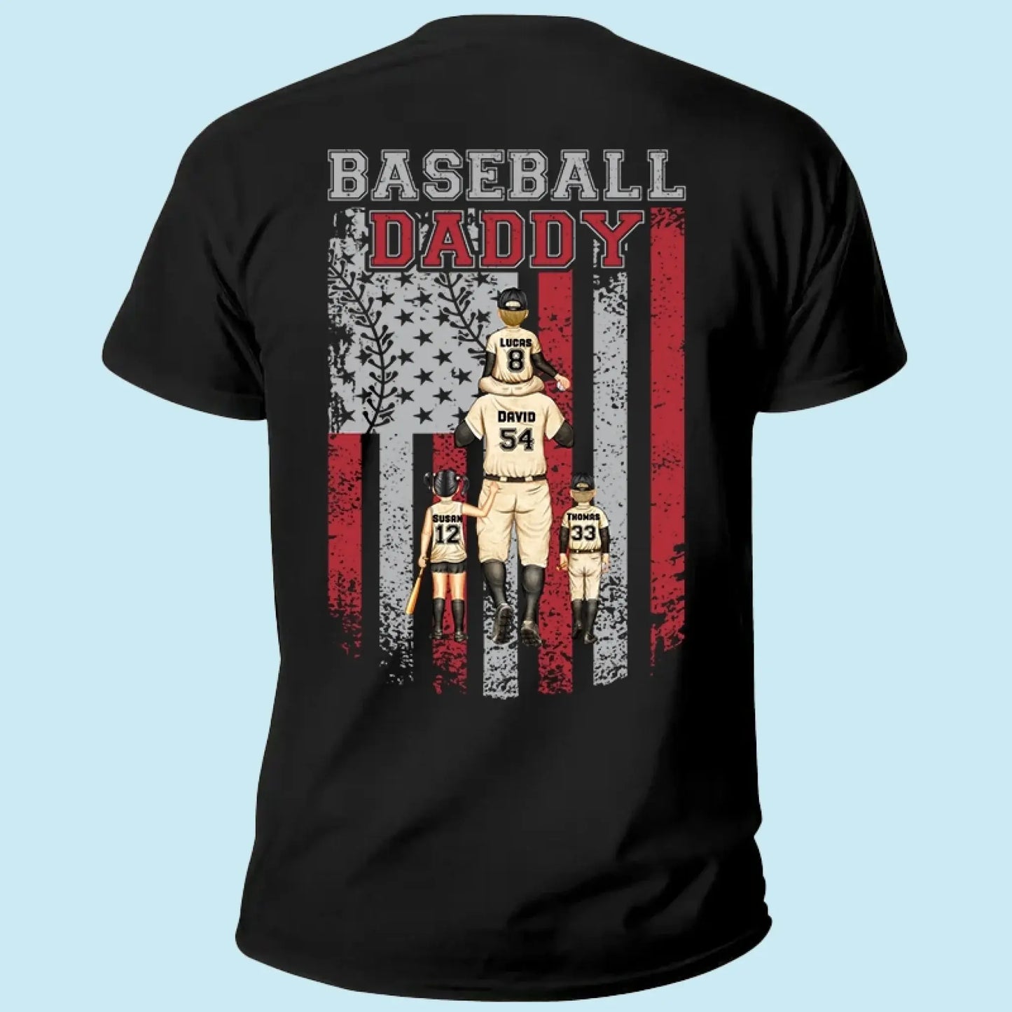 Baseball Dad, Brother, Grandpa with Patriotic Design – Personalized T-Shirt – Custom Gift for Sports-Loving Family Members Ezcustomize