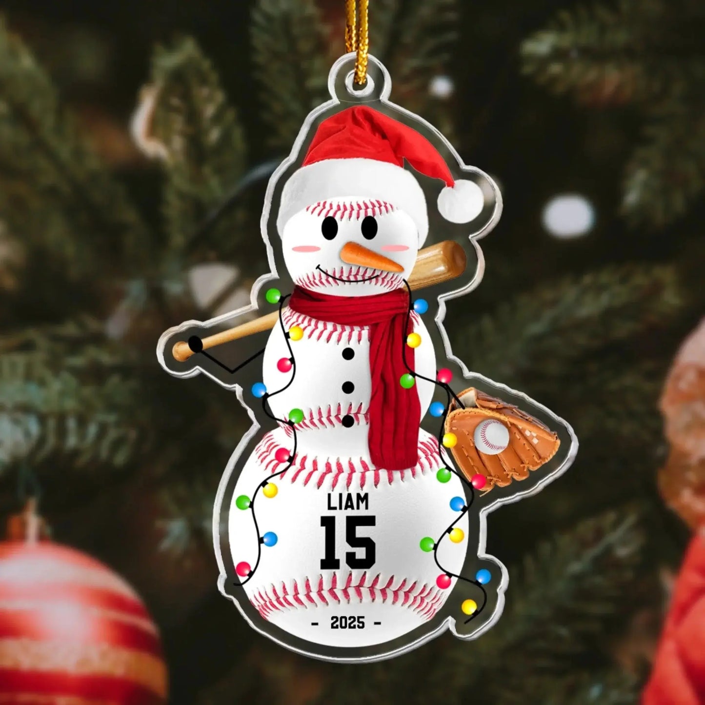 Baseball Snowman - Personalized Acrylic Ornament - Custom Christmas Gift for Players, Team Members, and Boys Ezcustomize