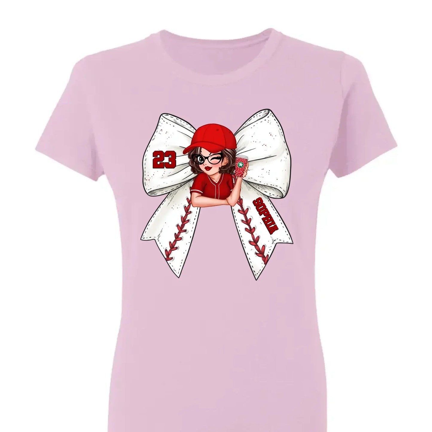 Baseball/Softball Bow Shirt with Jersey Number – Personalized T-Shirt – Custom Gift for Baseball Mom or Wife Ezcustomize