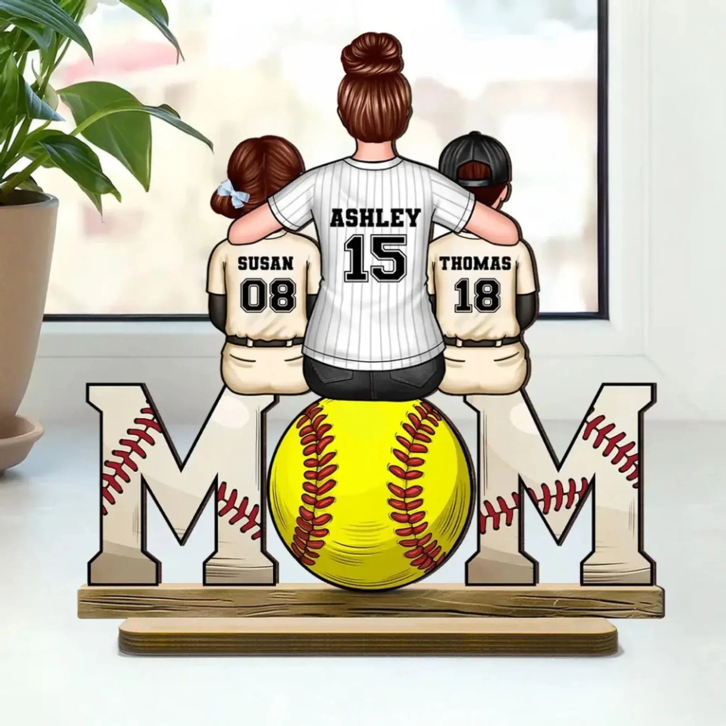 Baseball & Softball Mom with Kids Art – Personalized Standing Wooden Plaque – Mother’s Day Gift for Mom or Wife Ezcustomize