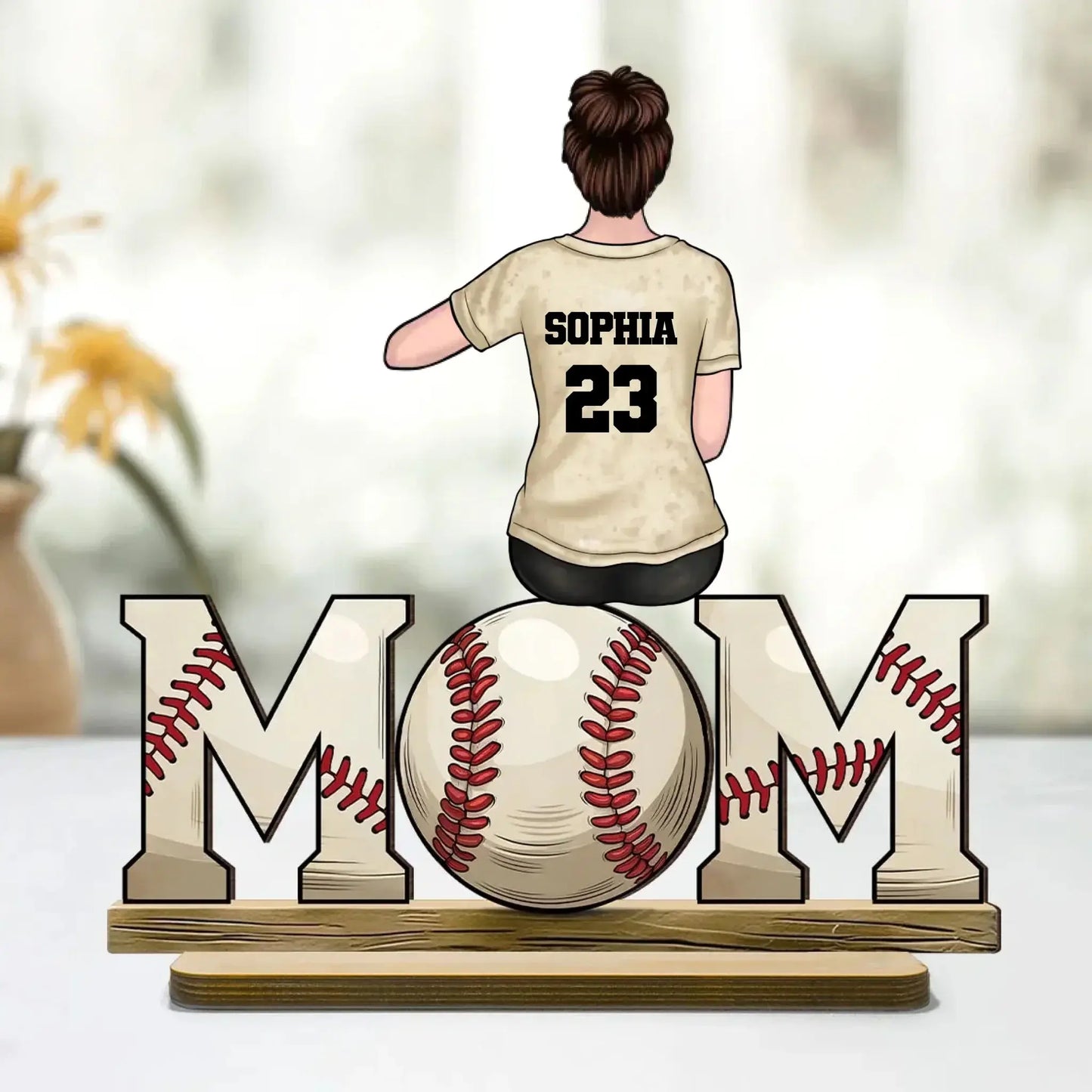 Baseball & Softball Mom with Kids Art – Personalized Standing Wooden Plaque – Mother’s Day Gift for Mom or Wife Ezcustomize
